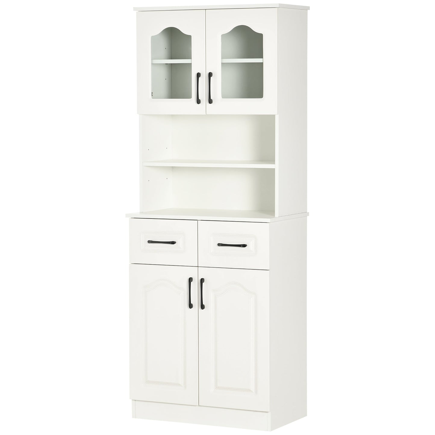 Kitchen Cupboard, Freestanding Storage Cabinet with 2 Adjustable Shelves, 2 Drawers and Open Counter for Living Room, Dining Room, 168cm, White