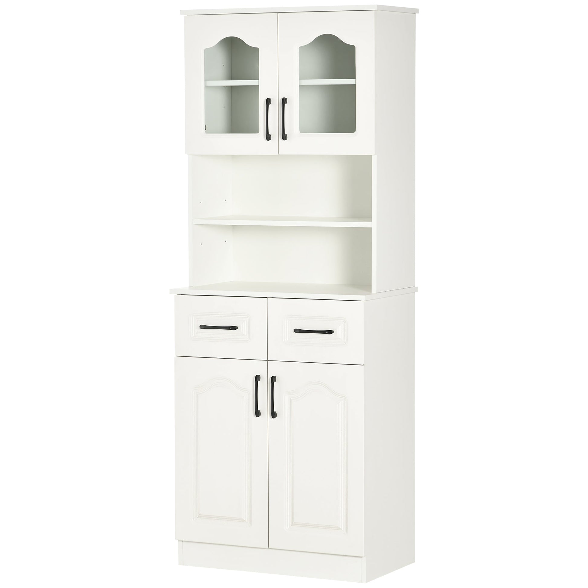 Kitchen Cupboard, Freestanding Storage Cabinet with 2 Adjustable Shelves, 2 Drawers and Open Counter for Living Room, Dining Room, 168cm, White