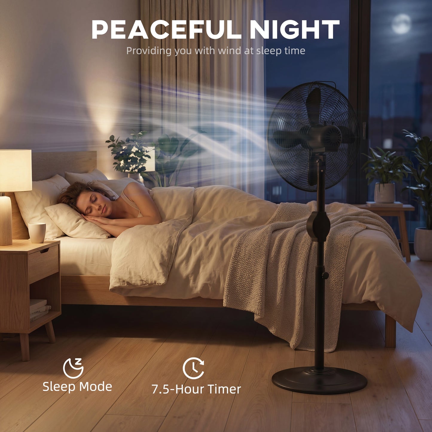 41 cm Metal Pedestal Fan, Electric Standing Floor Fan, Oscillating, Adjustable Height, 3 Speed, 7.5H Timer, Remote Control, Sleep Mode, for Home Office Bedroom, Black