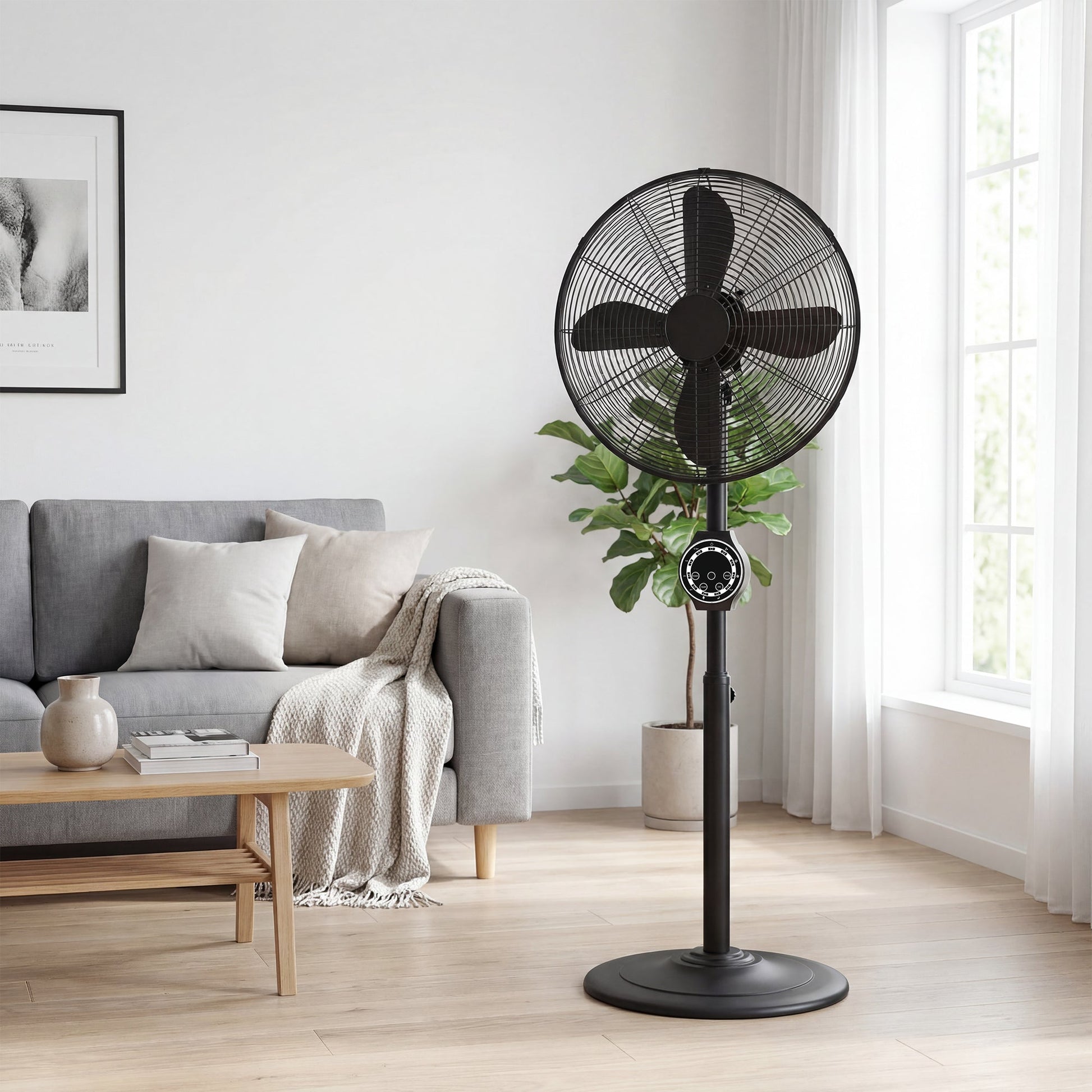 41 cm Metal Pedestal Fan, Electric Standing Floor Fan, Oscillating, Adjustable Height, 3 Speed, 7.5H Timer, Remote Control, Sleep Mode, for Home Office Bedroom, Black