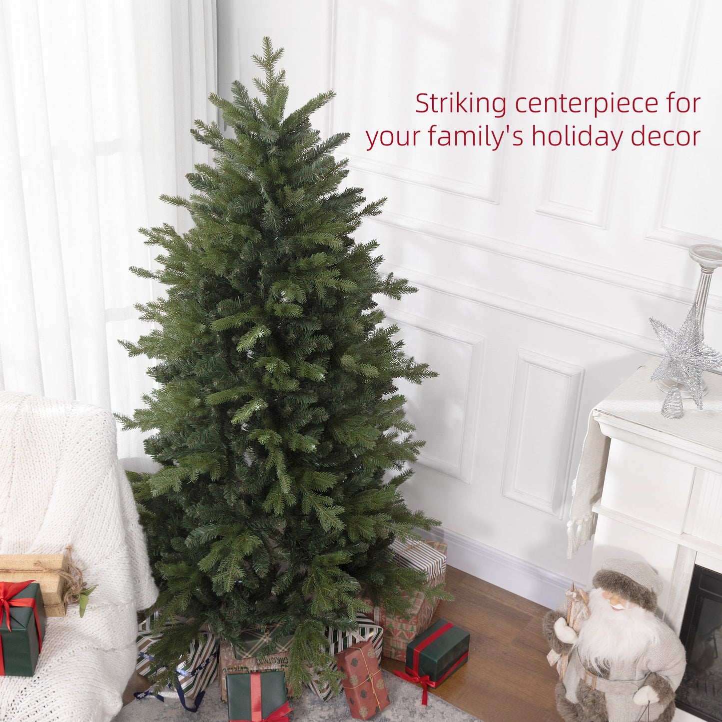 6ft Artificial Christmas Tree with 1821 Tips, Metal Base, Realistic Hinged Xmas Tree for Home Office, Green