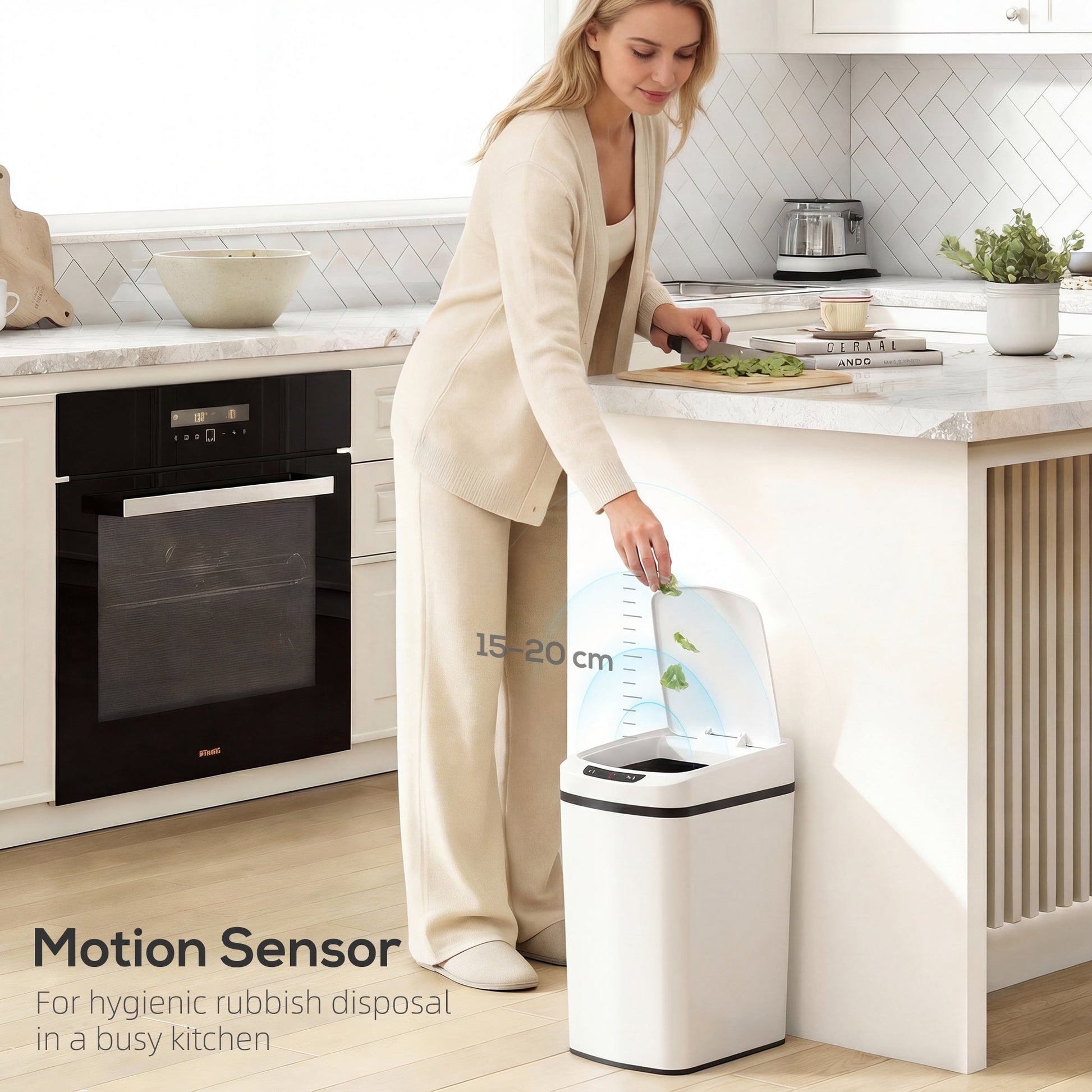 12L Sensor Bin, Automatic Touchless Motion Sensor Kitchen Bin, Compact Trash Can with Fingerprint Resistant Stainless Steel for Hygienic Gyms, Home Office Use, White