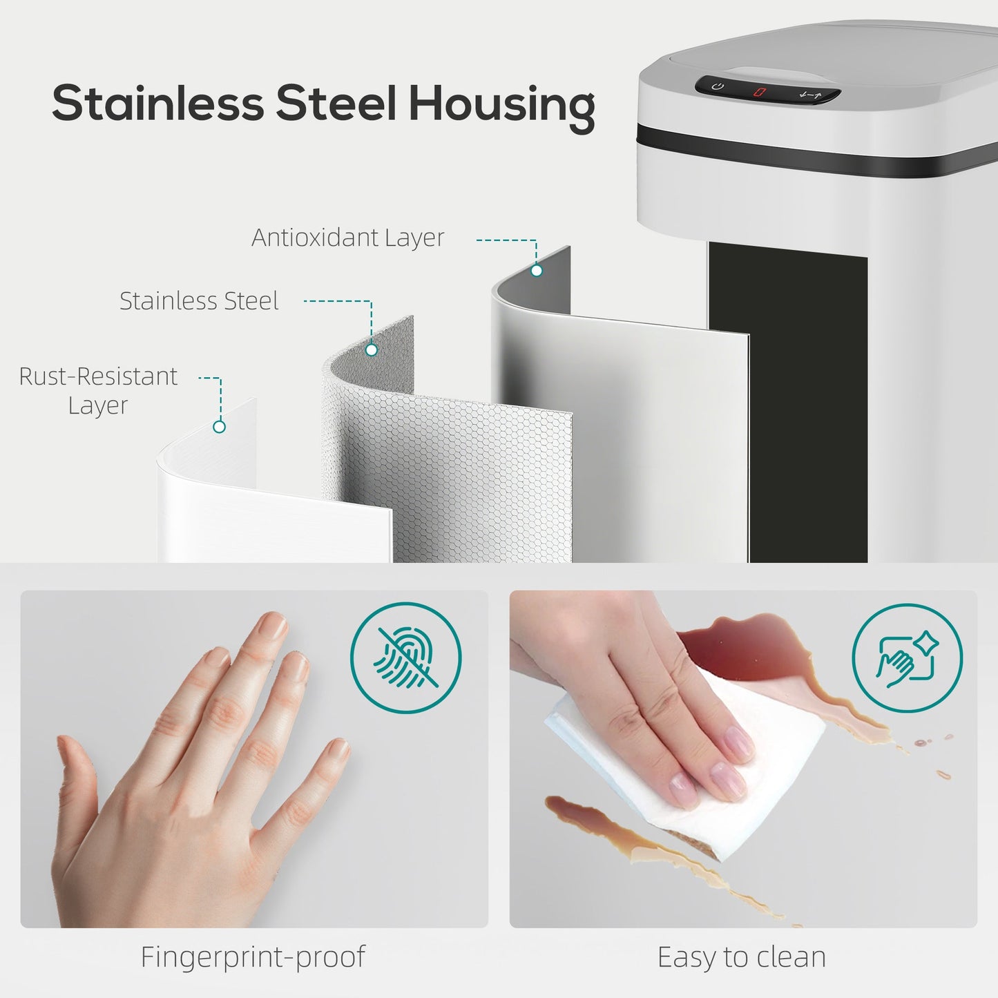 12L Sensor Bin, Automatic Touchless Motion Sensor Kitchen Bin, Compact Trash Can with Fingerprint Resistant Stainless Steel for Hygienic Gyms, Home Office Use, White