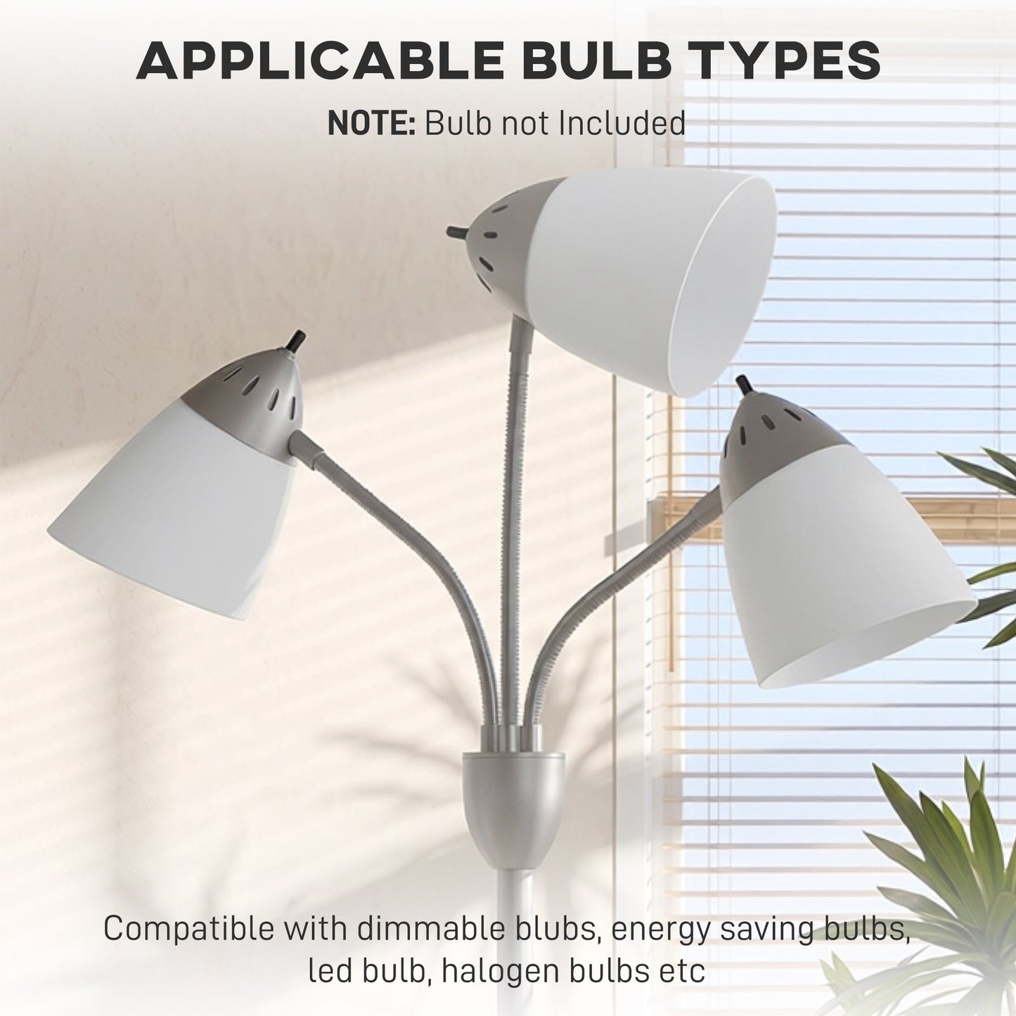 Arc Tree Floor Lamp with 3 Adjustable Rotating Lights, Industrial Standing Lamp with Steel Frame for Bedroom Living Room, 155cm, Silver Tone