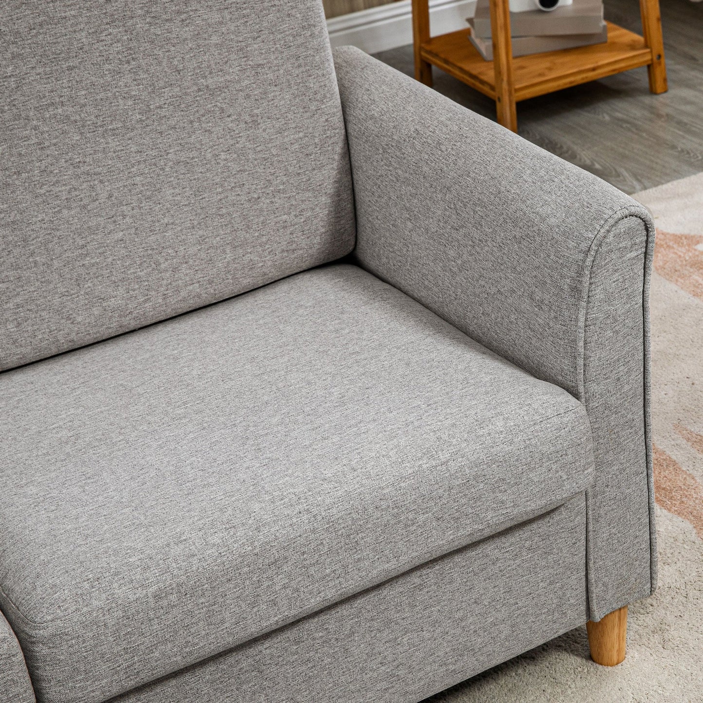 HOMCOM 2 Seater Sofa, Compact Loveseat, Fabric Couch with Wood Legs and Armrest, for Living Room and Home Office Light Grey