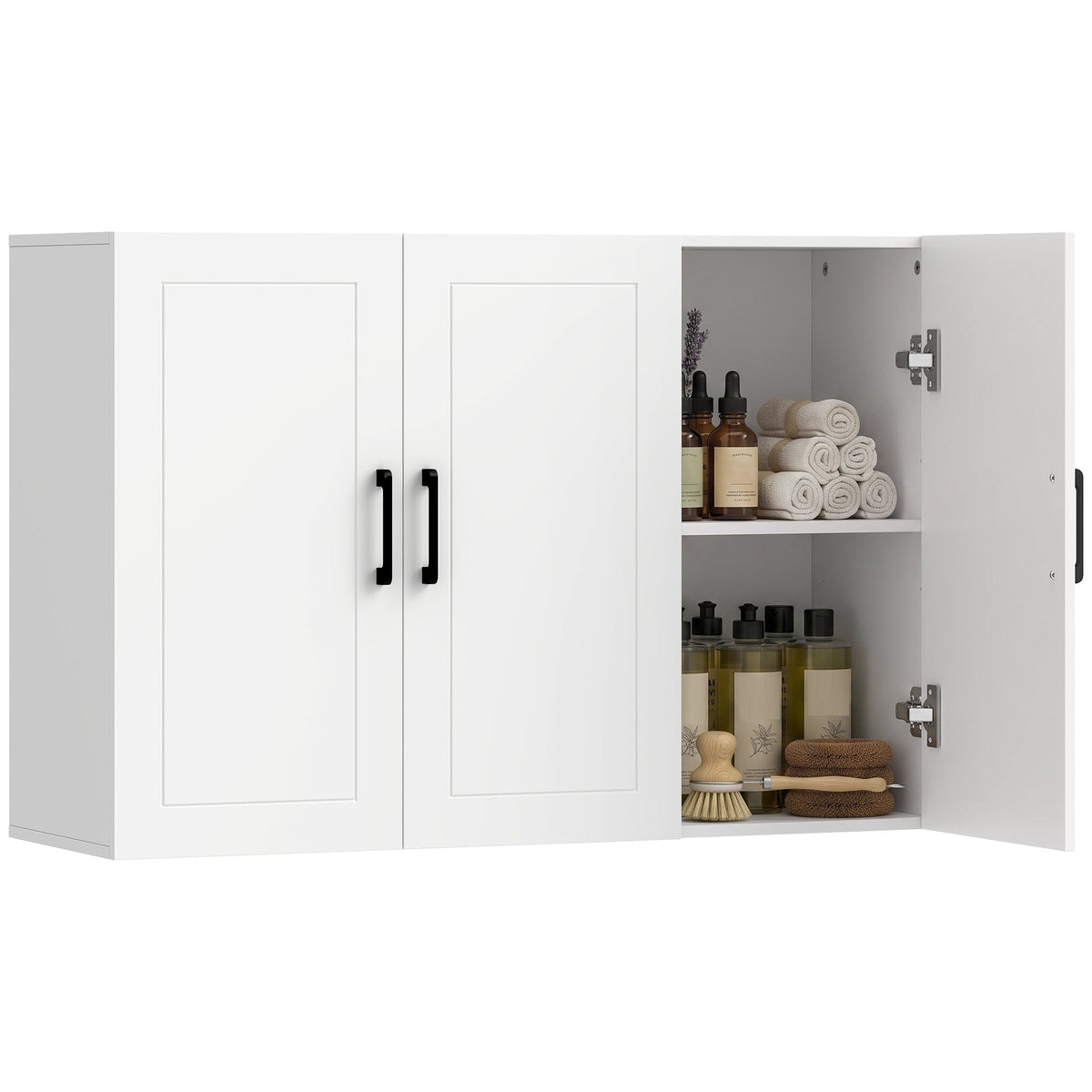 Bathroom Wall Cabinet, Wall Mounted Bathroom Cabinet, Over the Toilet Space Saver with Adjustable Shelves and Doors for Kitchen, White