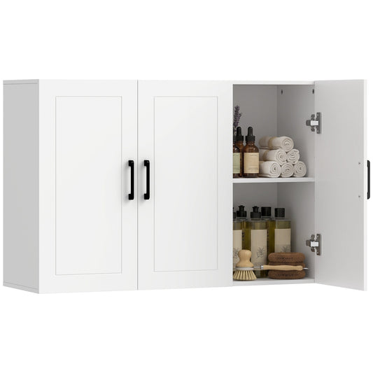 Bathroom Wall Cabinet, Wall Mounted Bathroom Cabinet, Over the Toilet Space Saver with Adjustable Shelves and Doors for Kitchen, White