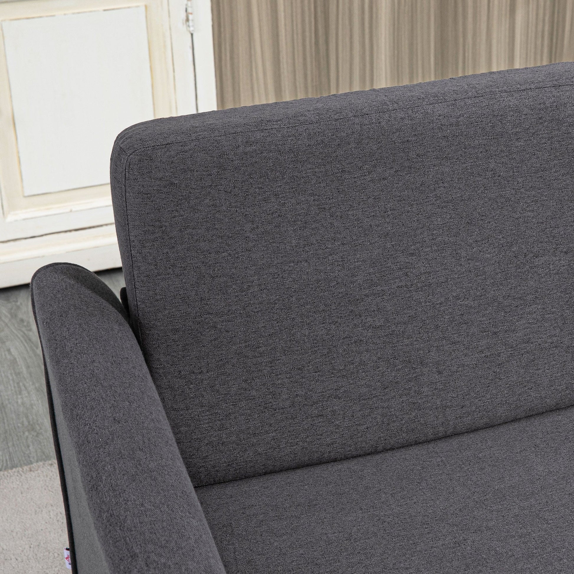 HOMCOM 2 Seater Sofa, Compact Loveseat, Fabric Couch with Wood Legs and Armrest, for Living Room and Home Office Dark Grey