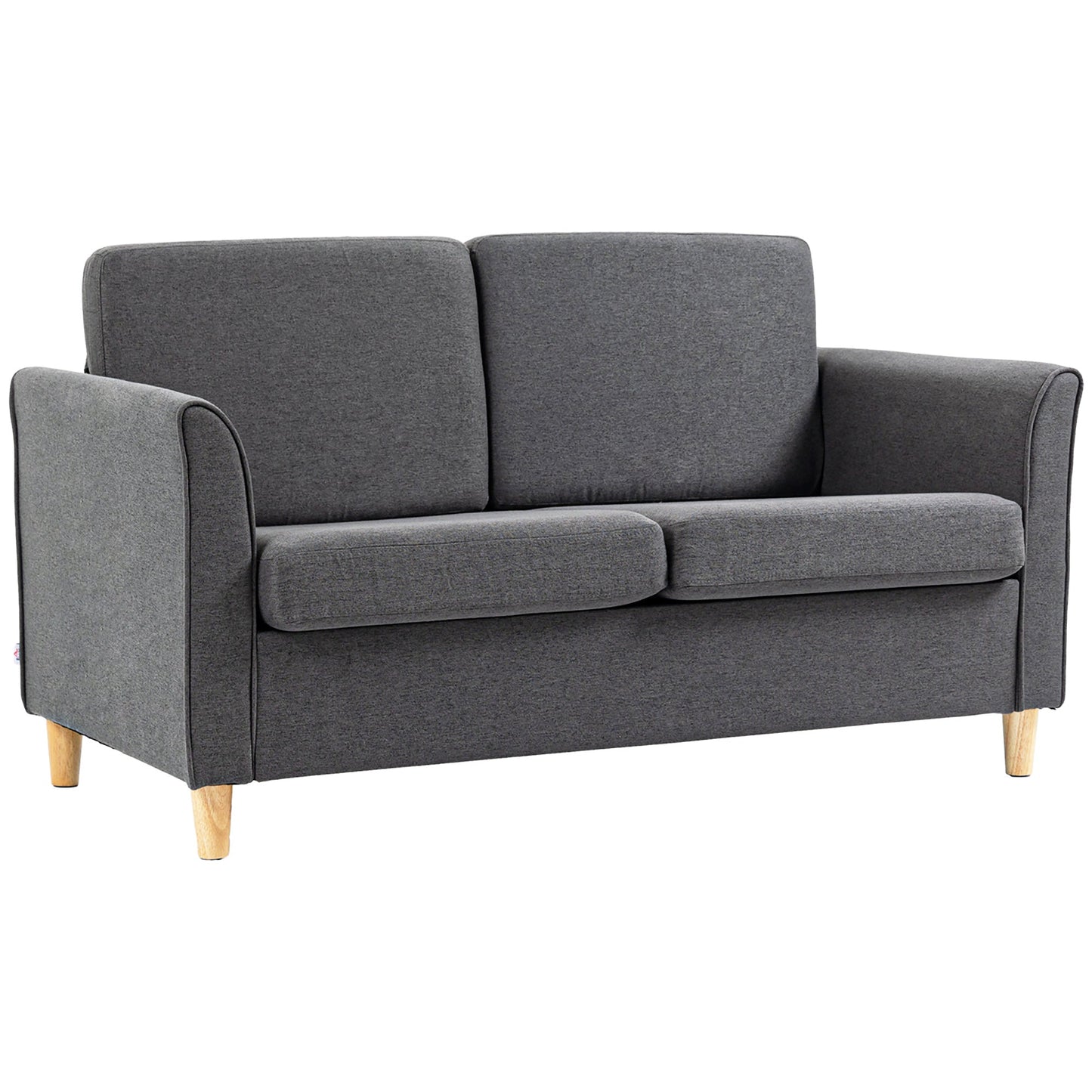 HOMCOM 2 Seater Sofa, Compact Loveseat, Fabric Couch with Wood Legs and Armrest, for Living Room and Home Office Dark Grey