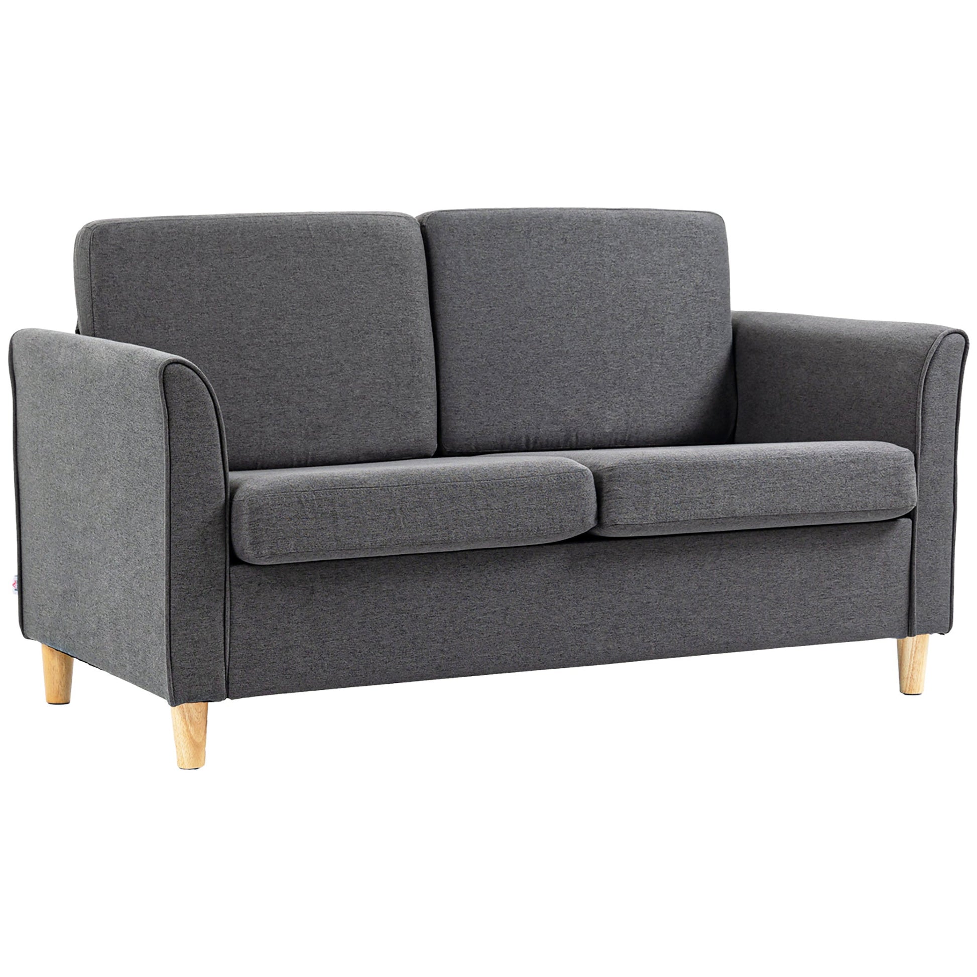 HOMCOM 2 Seater Sofa, Compact Loveseat, Fabric Couch with Wood Legs and Armrest, for Living Room and Home Office Dark Grey