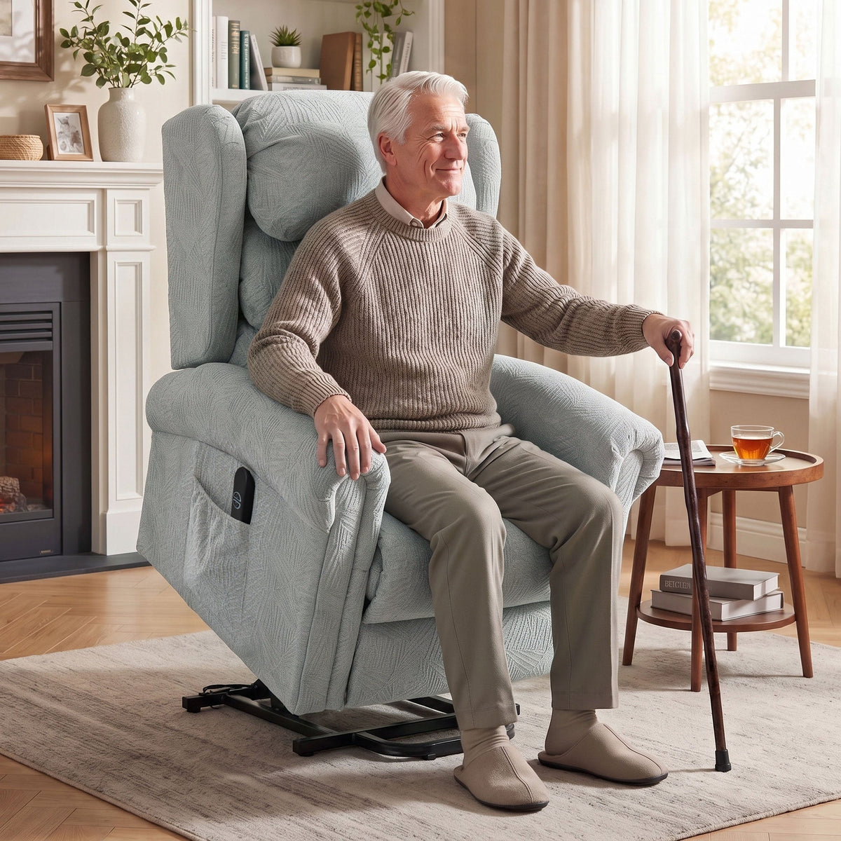 Riser Recliner Chair for Elderly, Velvet Electric Power Lift Chair with Layered Padded Backrest, Spring Cushion, Wide Seat, USB Port, Remote, Side Pockets, Lift Armchair for Living Room, Grey