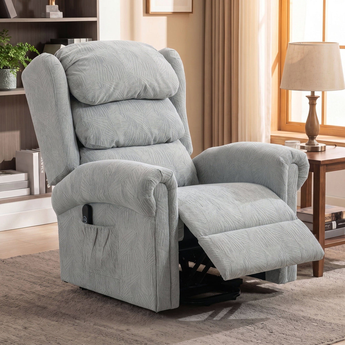 Riser Recliner Chair for Elderly, Velvet Electric Power Lift Chair with Layered Padded Backrest, Spring Cushion, Wide Seat, USB Port, Remote, Side Pockets, Lift Armchair for Living Room, Grey