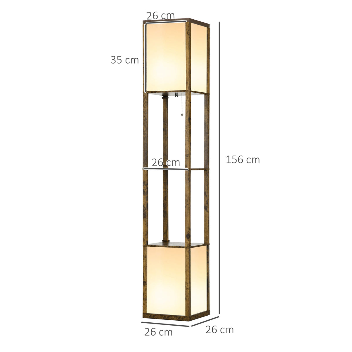 HOMCOM Floor Lamp with Shelves and Dual Light, Modern Corner Standing Lamp for Living Room, Bedroom, Bulb not Included, Rustic Brown