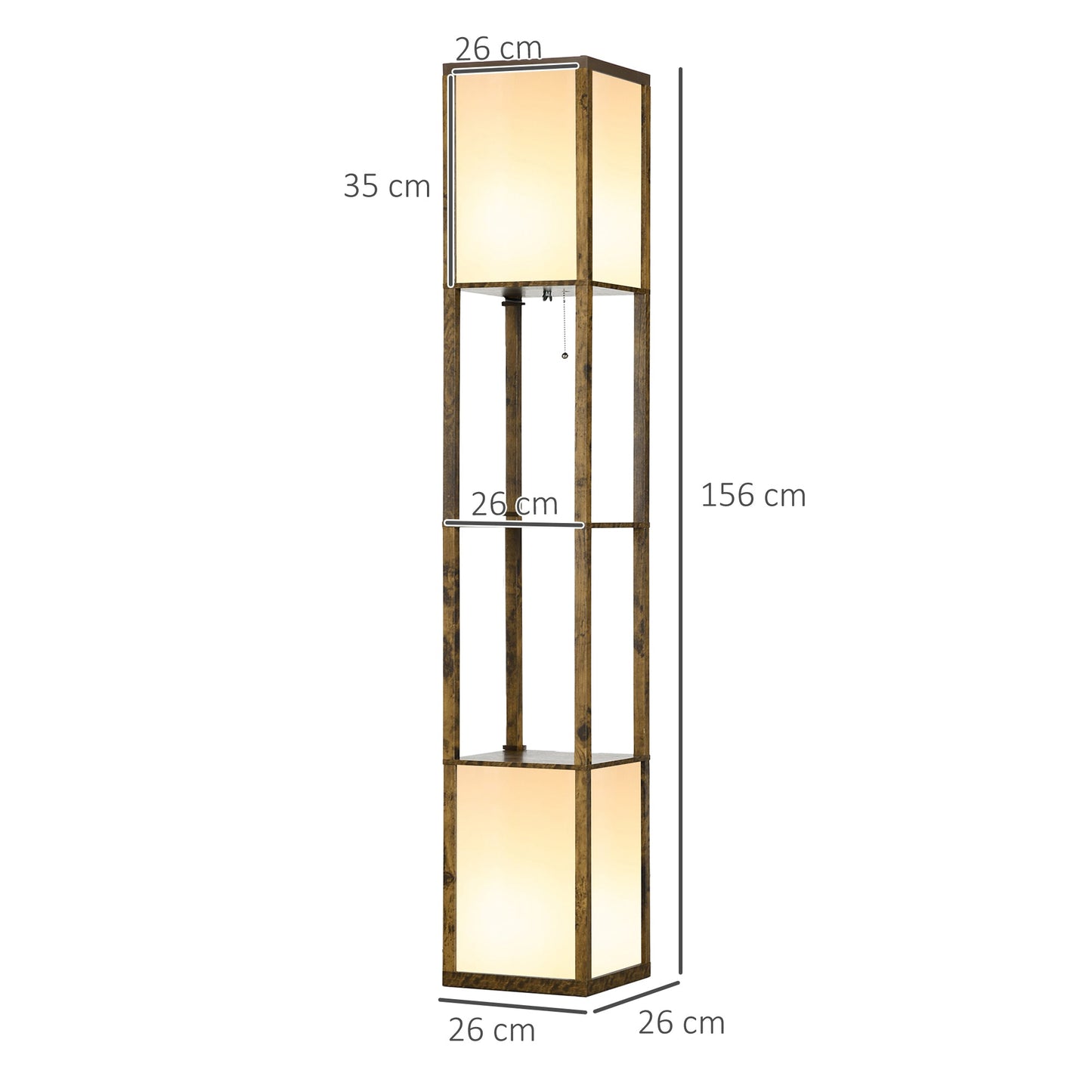 HOMCOM Floor Lamp with Shelves and Dual Light, Modern Corner Standing Lamp for Living Room, Bedroom, Bulb not Included, Rustic Brown