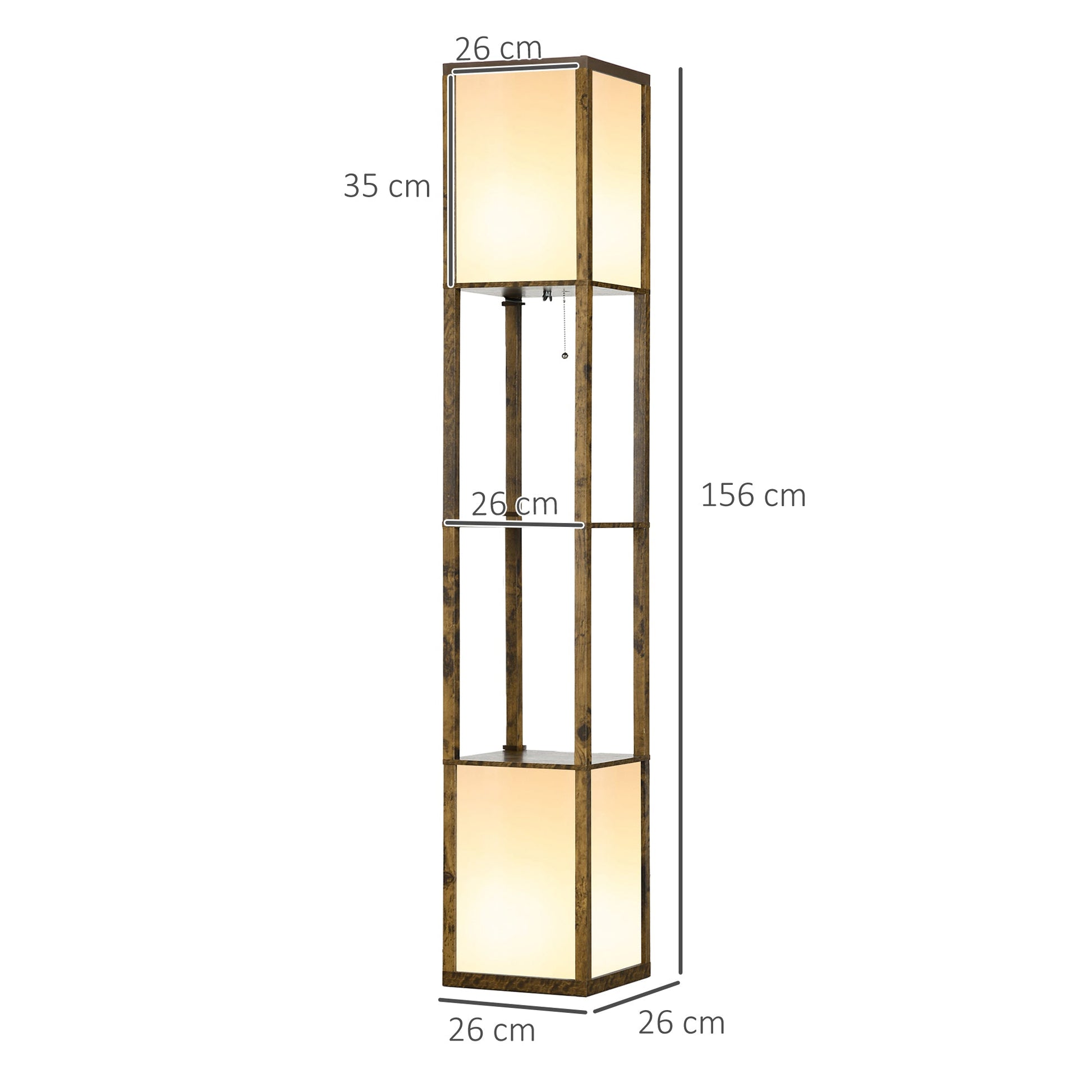 HOMCOM Floor Lamp with Shelves and Dual Light, Modern Corner Standing Lamp for Living Room, Bedroom, Bulb not Included, Rustic Brown