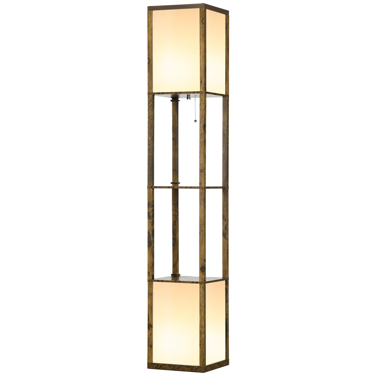 HOMCOM Floor Lamp with Shelves and Dual Light, Modern Corner Standing Lamp for Living Room, Bedroom, Bulb not Included, Rustic Brown