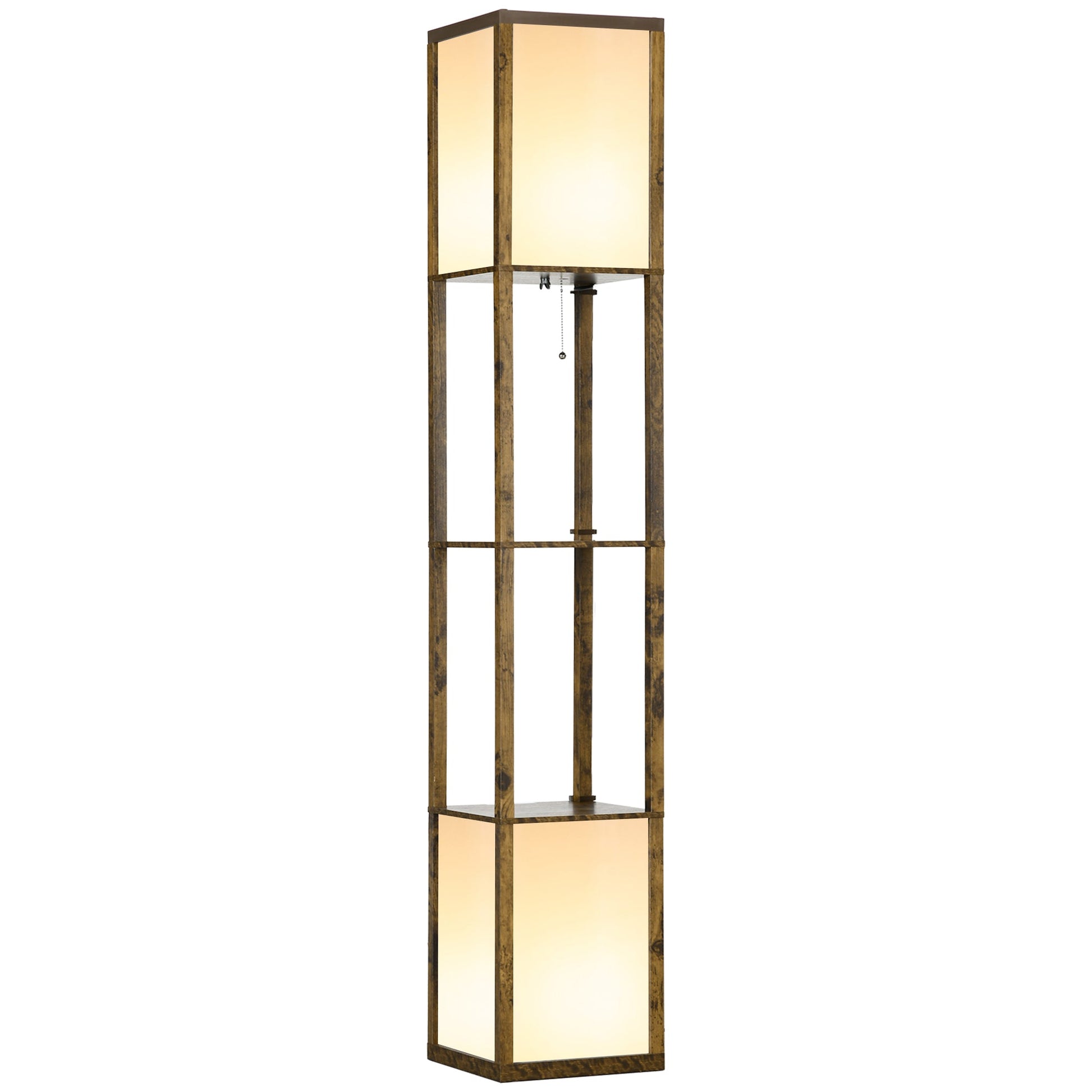 HOMCOM Floor Lamp with Shelves and Dual Light, Modern Corner Standing Lamp for Living Room, Bedroom, Bulb not Included, Rustic Brown