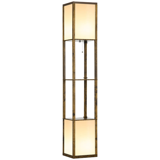 HOMCOM Floor Lamp with Shelves and Dual Light, Modern Corner Standing Lamp for Living Room, Bedroom, Bulb not Included, Rustic Brown