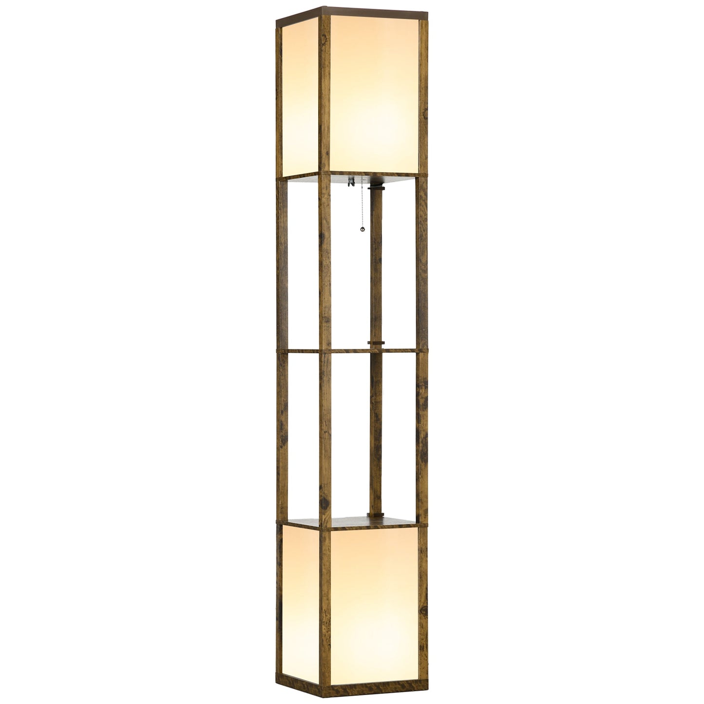 HOMCOM Floor Lamp with Shelves and Dual Light, Modern Corner Standing Lamp for Living Room, Bedroom, Bulb not Included, Rustic Brown