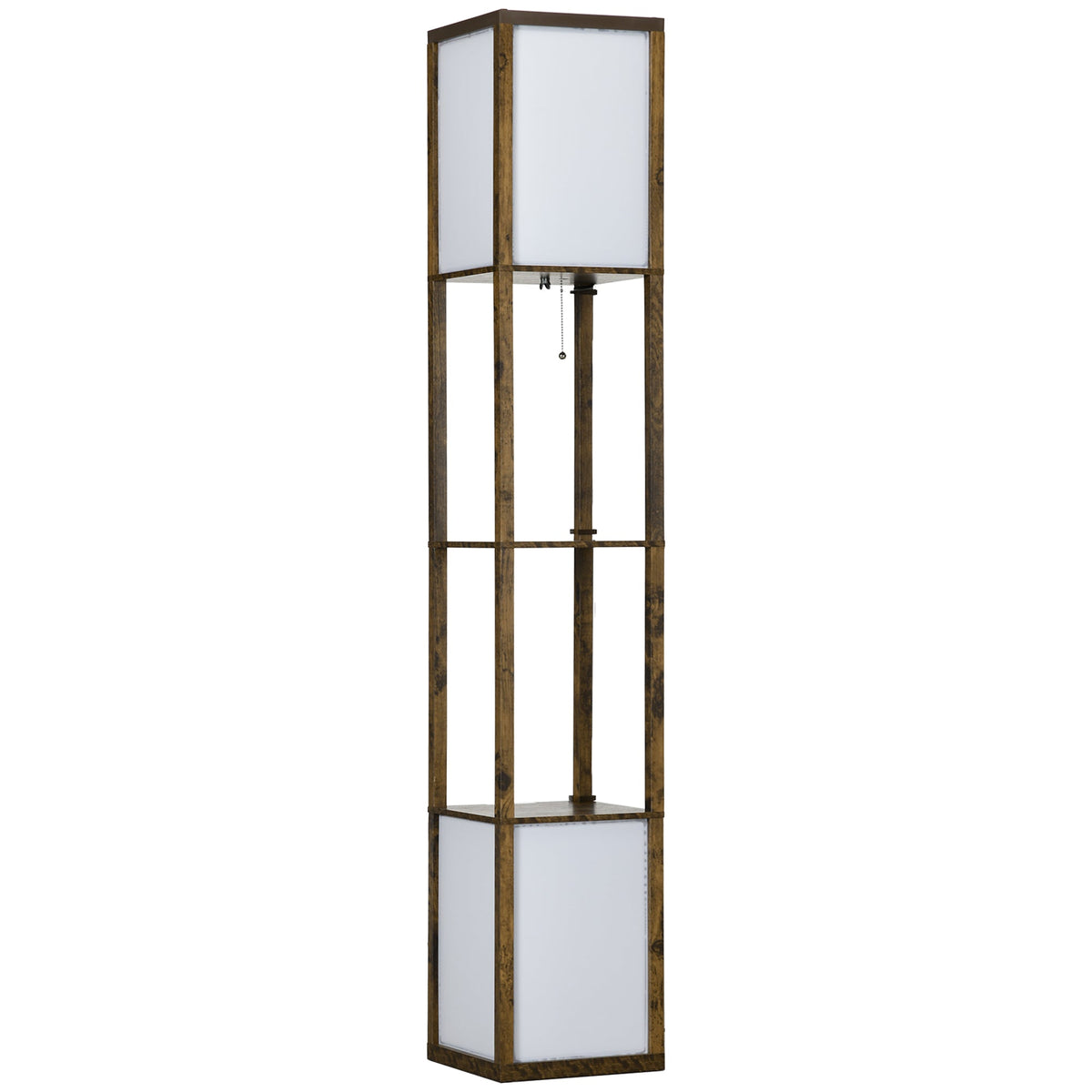 HOMCOM Floor Lamp with Shelves and Dual Light, Modern Corner Standing Lamp for Living Room, Bedroom, Bulb not Included, Rustic Brown