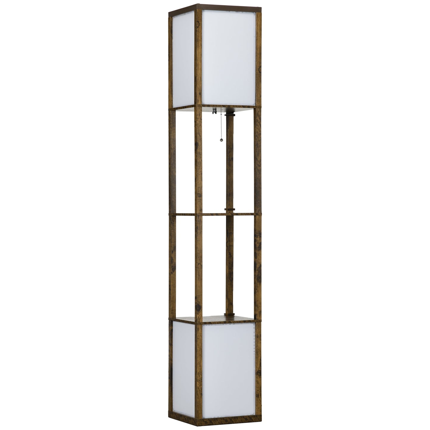 HOMCOM Floor Lamp with Shelves and Dual Light, Modern Corner Standing Lamp for Living Room, Bedroom, Bulb not Included, Rustic Brown