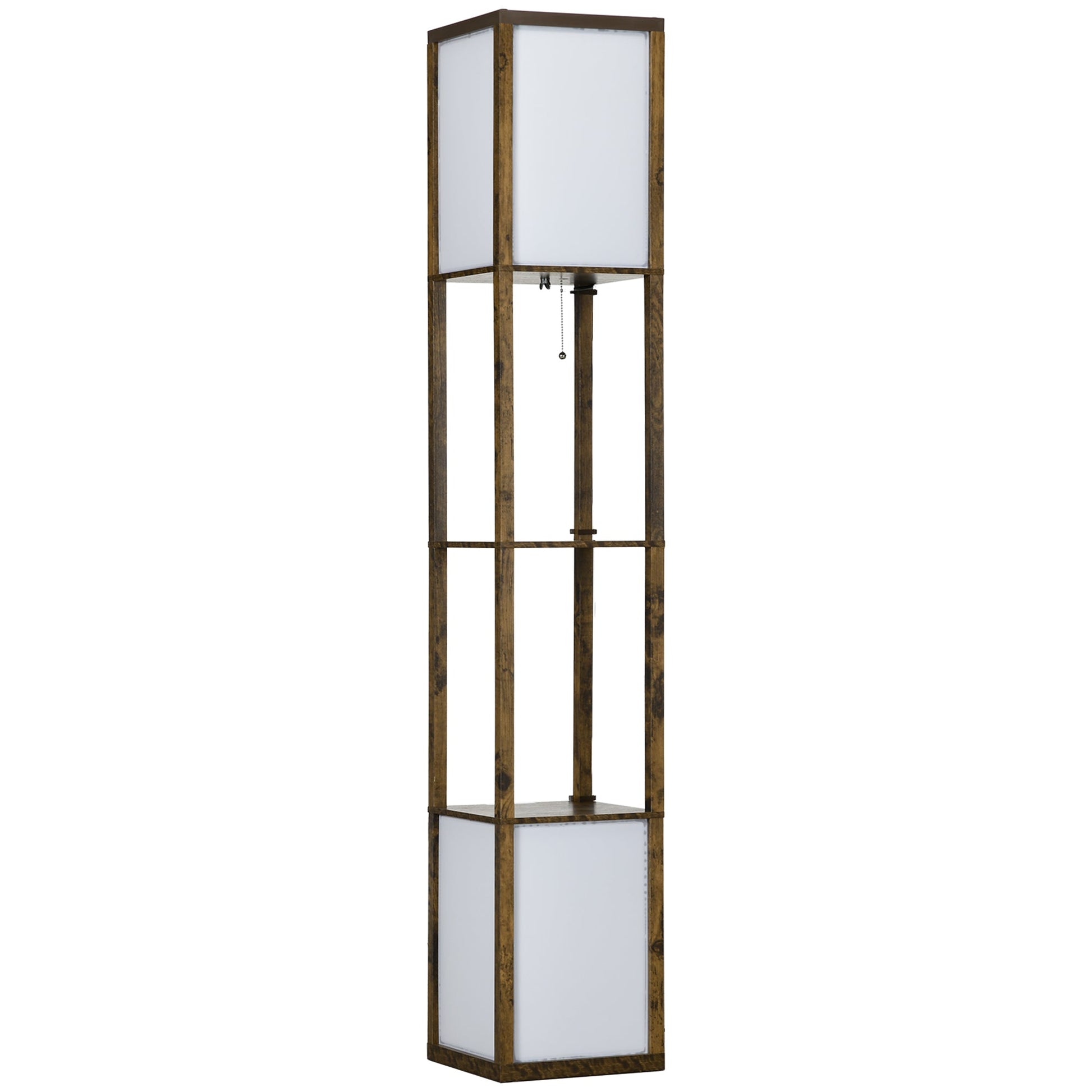 HOMCOM Floor Lamp with Shelves and Dual Light, Modern Corner Standing Lamp for Living Room, Bedroom, Bulb not Included, Rustic Brown