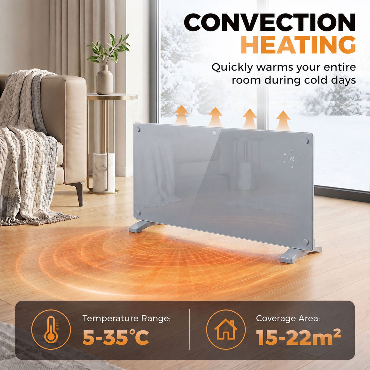 2000W Smart Glass Panel Heater Wall Mounted & Freestanding, Wifi Enabled, Works With Alexa & Google Home, Electric Heater with Weekly Timer, Open Window & Anti-Frost Mode, Thermostat, Grey