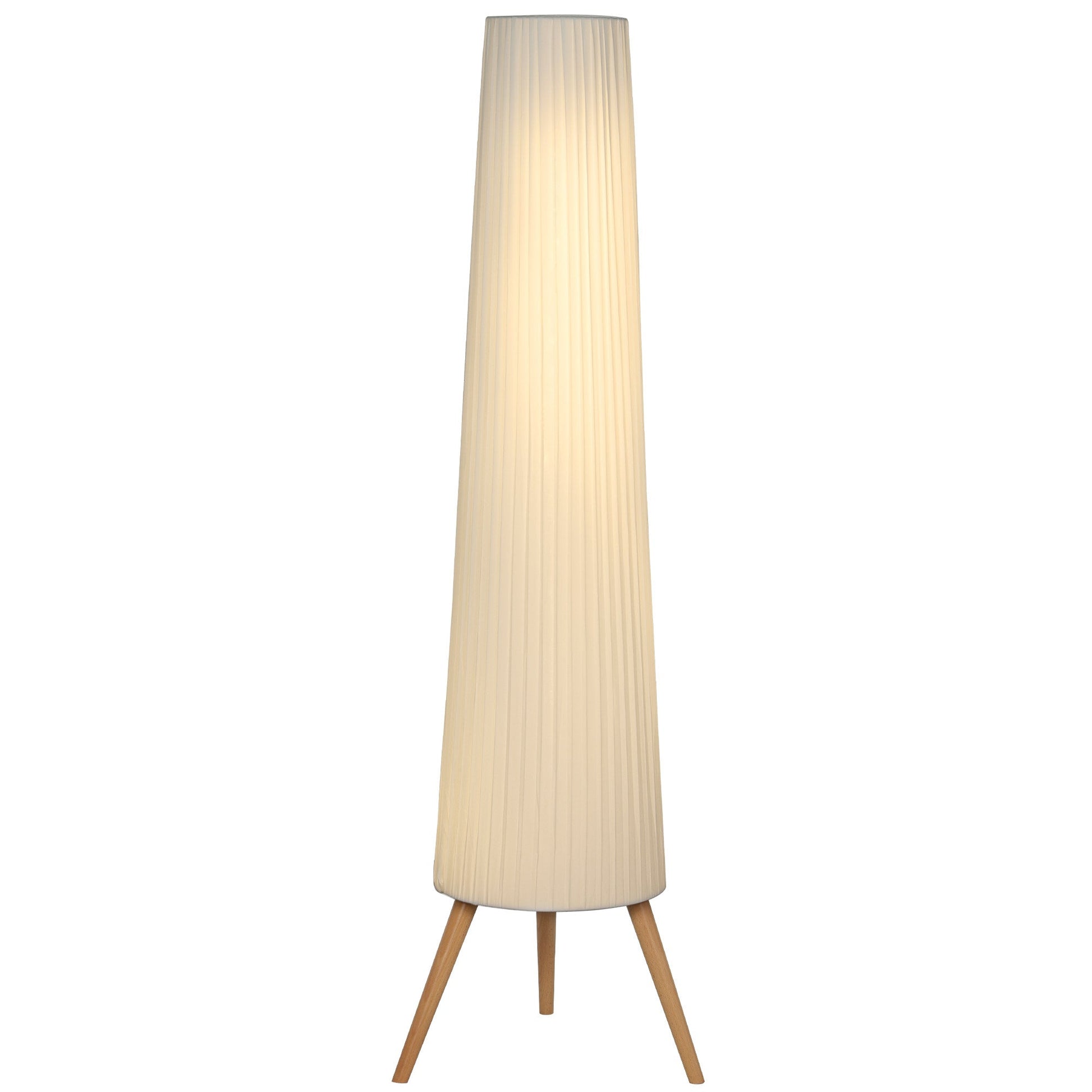 Dimmable Tripod Floor Lamp with Foot Switch, Nordic Standing Lamp with Wood Legs and Fabric Shade for Living Room, Bedroom, Office, 153cm, White