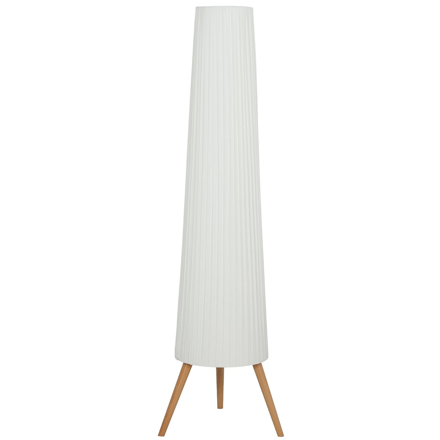 Dimmable Tripod Floor Lamp with Foot Switch, Nordic Standing Lamp with Wood Legs and Fabric Shade for Living Room, Bedroom, Office, 153cm, White