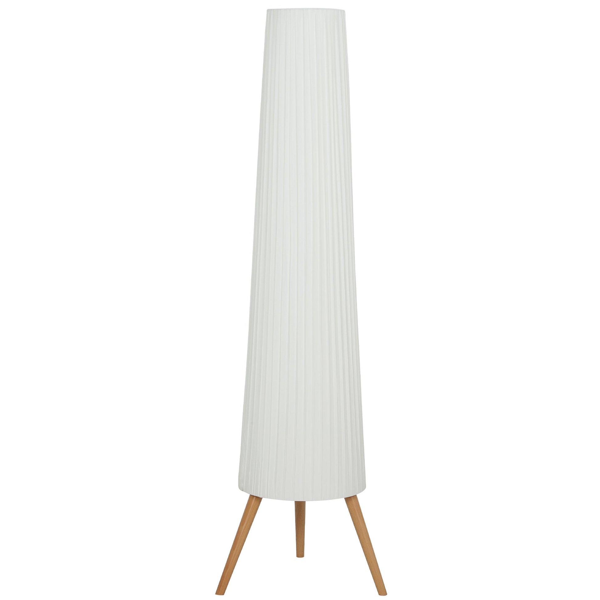 Dimmable Tripod Floor Lamp with Foot Switch, Nordic Standing Lamp with Wood Legs and Fabric Shade for Living Room, Bedroom, Office, 153cm, White