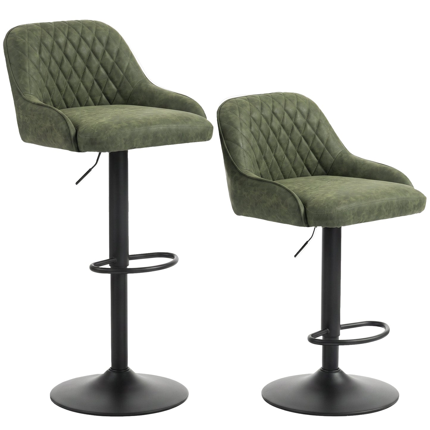 Breakfast Bar Stools Set of 2 with Wide Padded Seat, PU Leather Adjustable Swivel Bar Chairs, Modern Barstools with Footrest for Kitchen Island Counter, Home Bar, Dark Green