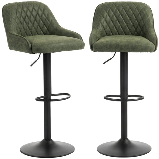Breakfast Bar Stools Set of 2 with Wide Padded Seat, PU Leather Adjustable Swivel Bar Chairs, Modern Barstools with Footrest for Kitchen Island Counter, Home Bar, Dark Green