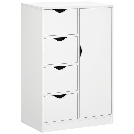 HOMCOM Bathroom Floor Cabinet, Freestanding Storage Unit with 4 Drawers and Door Cupboard for Living Room, Kitchen, Bedroom, White