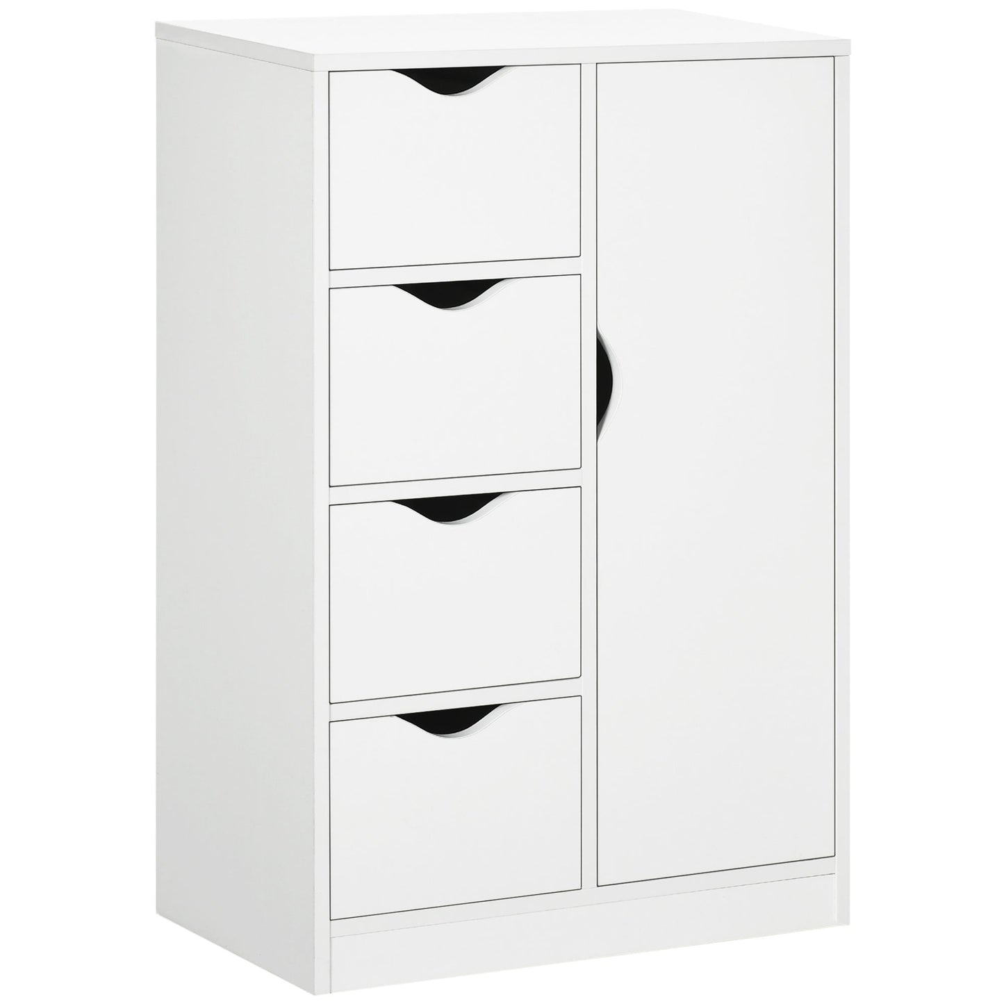 HOMCOM Bathroom Floor Cabinet, Freestanding Storage Unit with 4 Drawers and Door Cupboard for Living Room, Kitchen, Bedroom, White