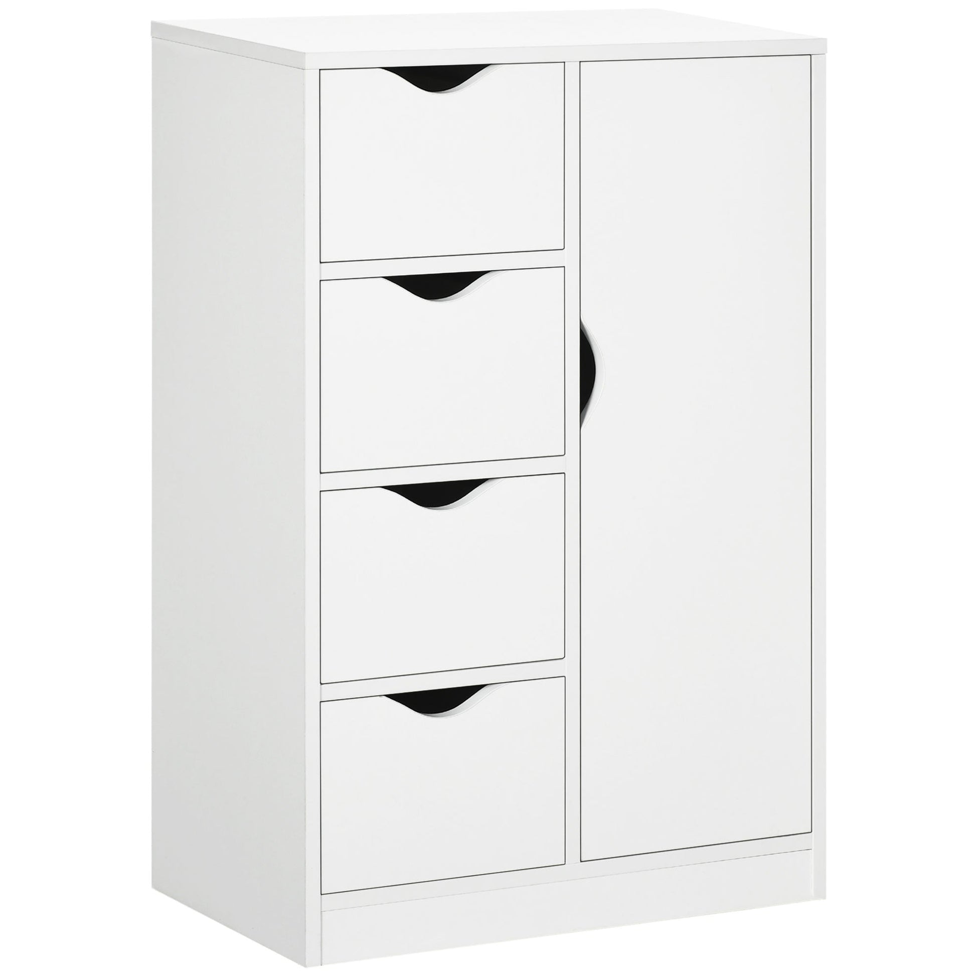 HOMCOM Bathroom Floor Cabinet, Freestanding Storage Unit with 4 Drawers and Door Cupboard for Living Room, Kitchen, Bedroom, White