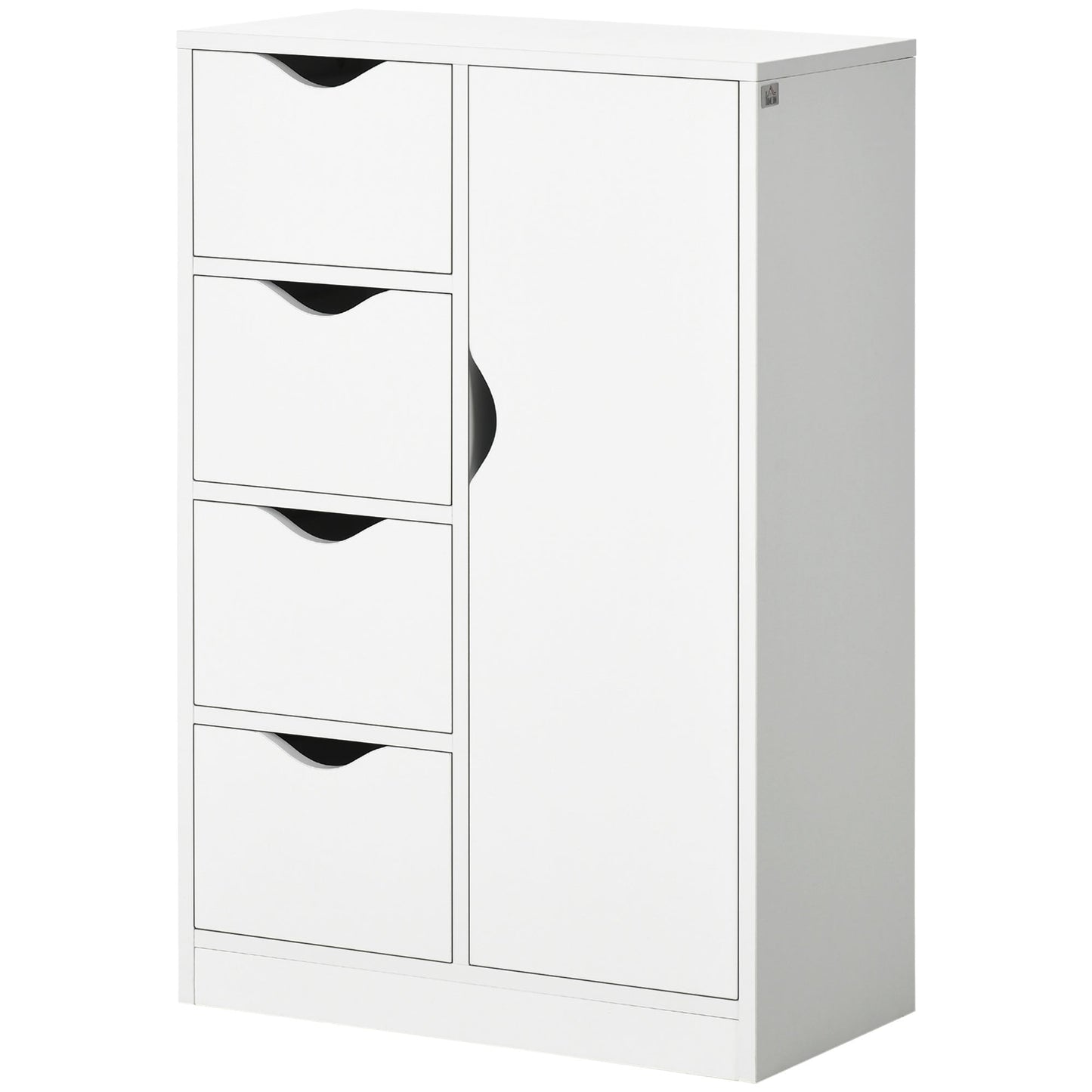 HOMCOM Bathroom Floor Cabinet, Freestanding Storage Unit with 4 Drawers and Door Cupboard for Living Room, Kitchen, Bedroom, White