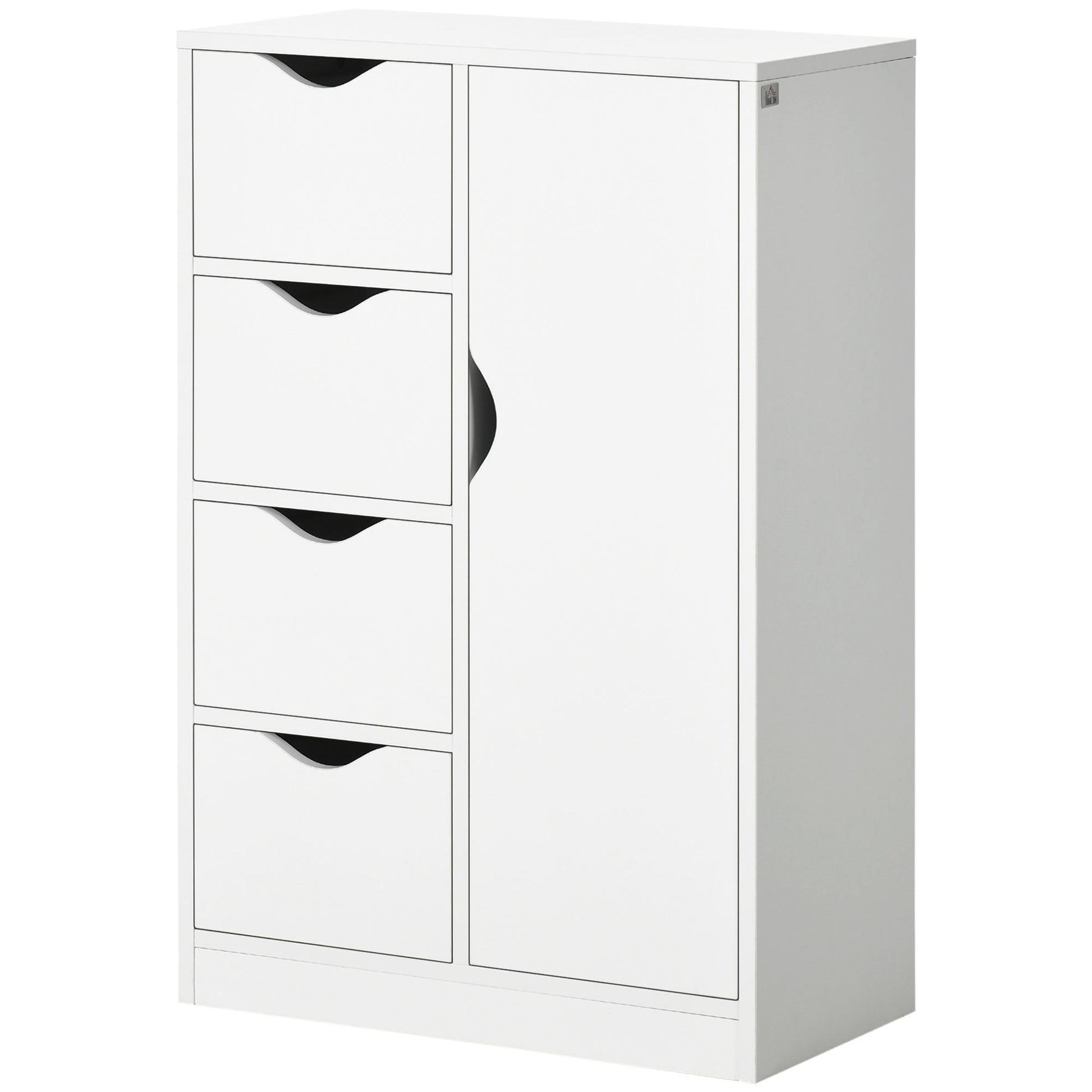 HOMCOM Bathroom Floor Cabinet, Freestanding Storage Unit with 4 Drawers and Door Cupboard for Living Room, Kitchen, Bedroom, White