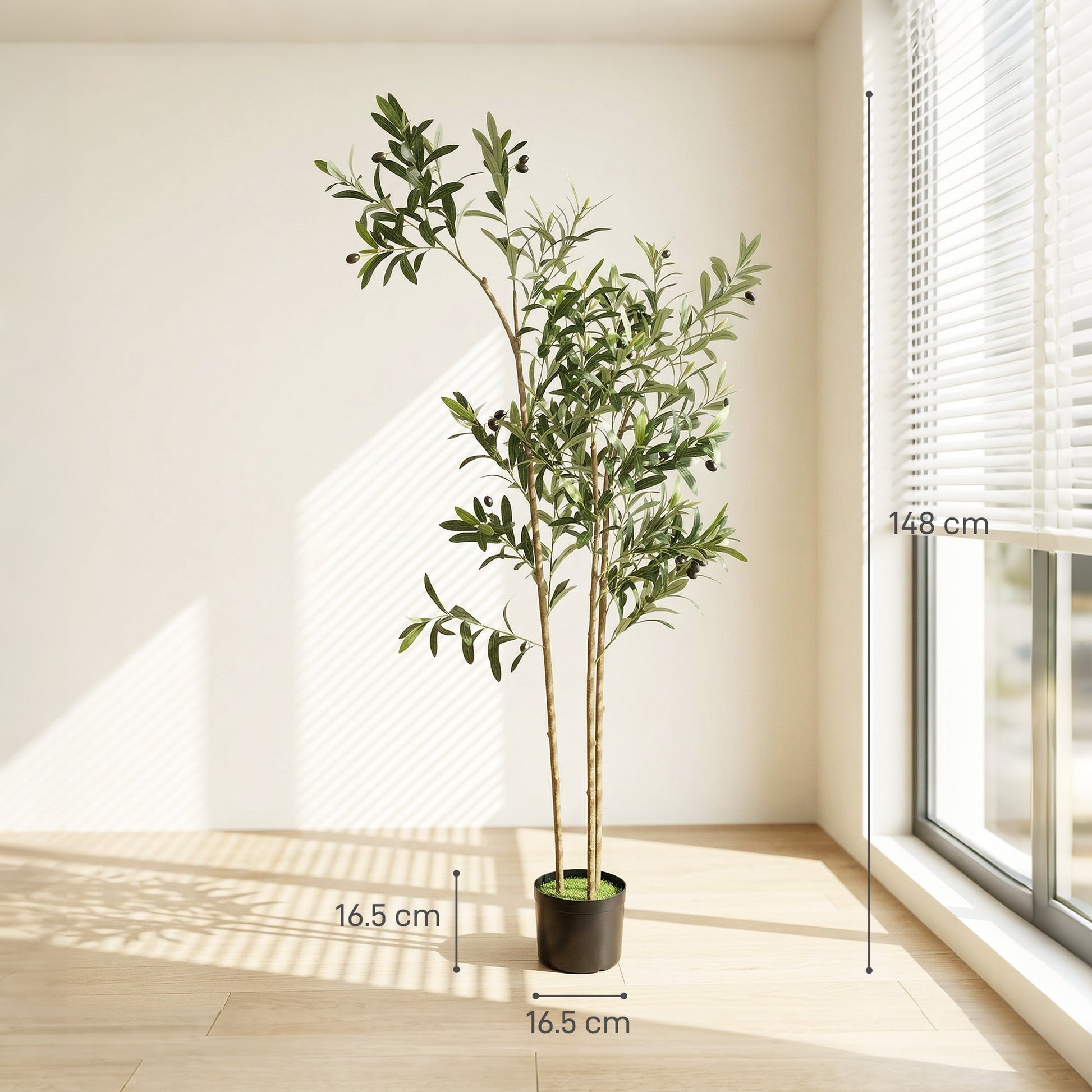 148 cm Decorative Artificial Plant, Silk Olive Tree with 553 Leaves in Cement Pot, Fake Plant for Home, Office, Living Room, Indoor Decor