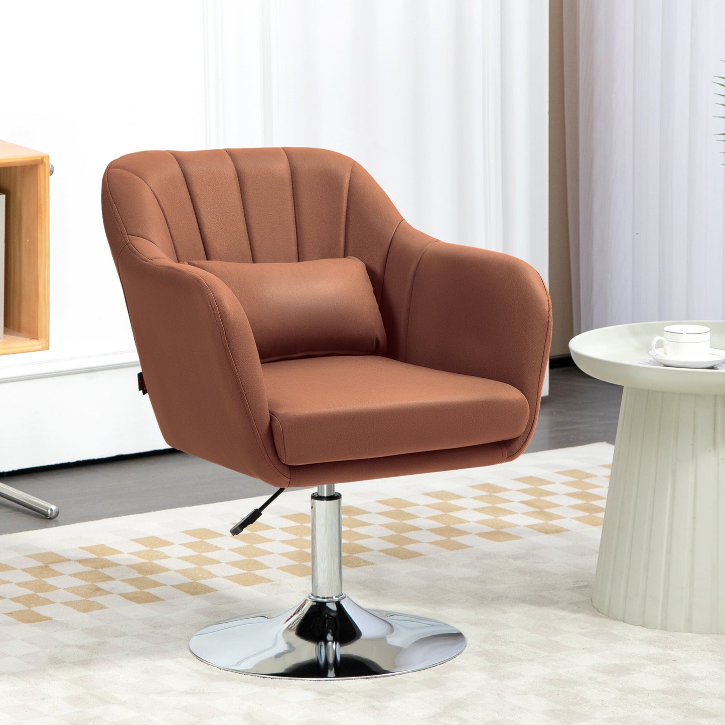 HOMCOM Swivel Microfibre Accent Chair for Living Room Contemporary Vanity Armchair with Adjustable Height Thick Cushion Lumbar Support Armrest for Bedroom Office Brown