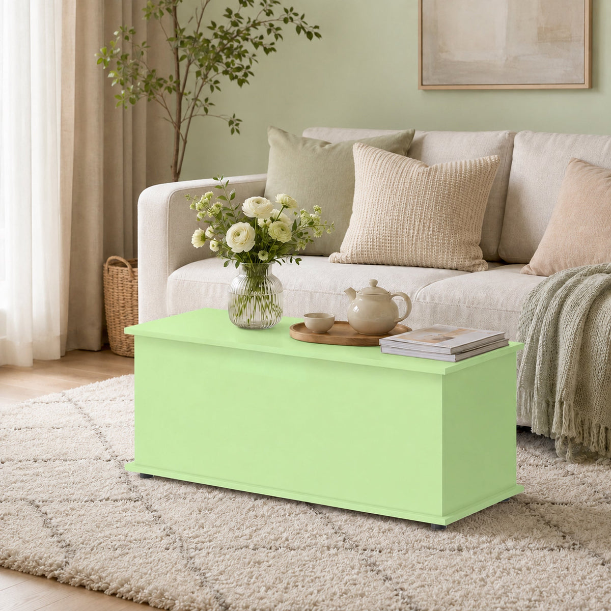 Storage Chest, Large 114L Blanket Box, Shoe Bench with Safety Hinged Lid, Storage Trunk, Bed End Bench for Bedroom, Hallway, Living room, Playroom, 100 x 40 x 40cm, Green