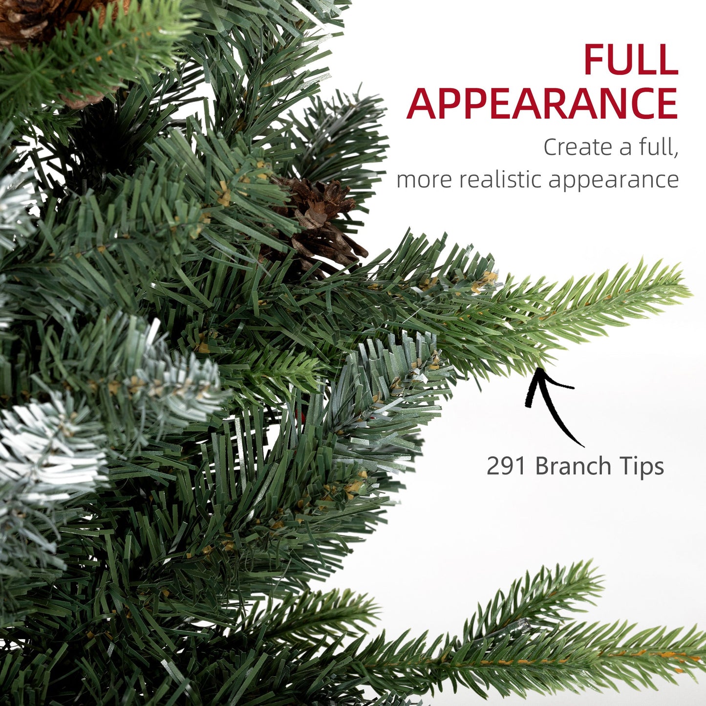 HOMCOM 2 Pieces 3ft Prelit Artificial Christmas Tree with LED Light and 291 Tips, Concrete Base, Tabletop Xmas Tree with Pine Cones and Red Berries, Green