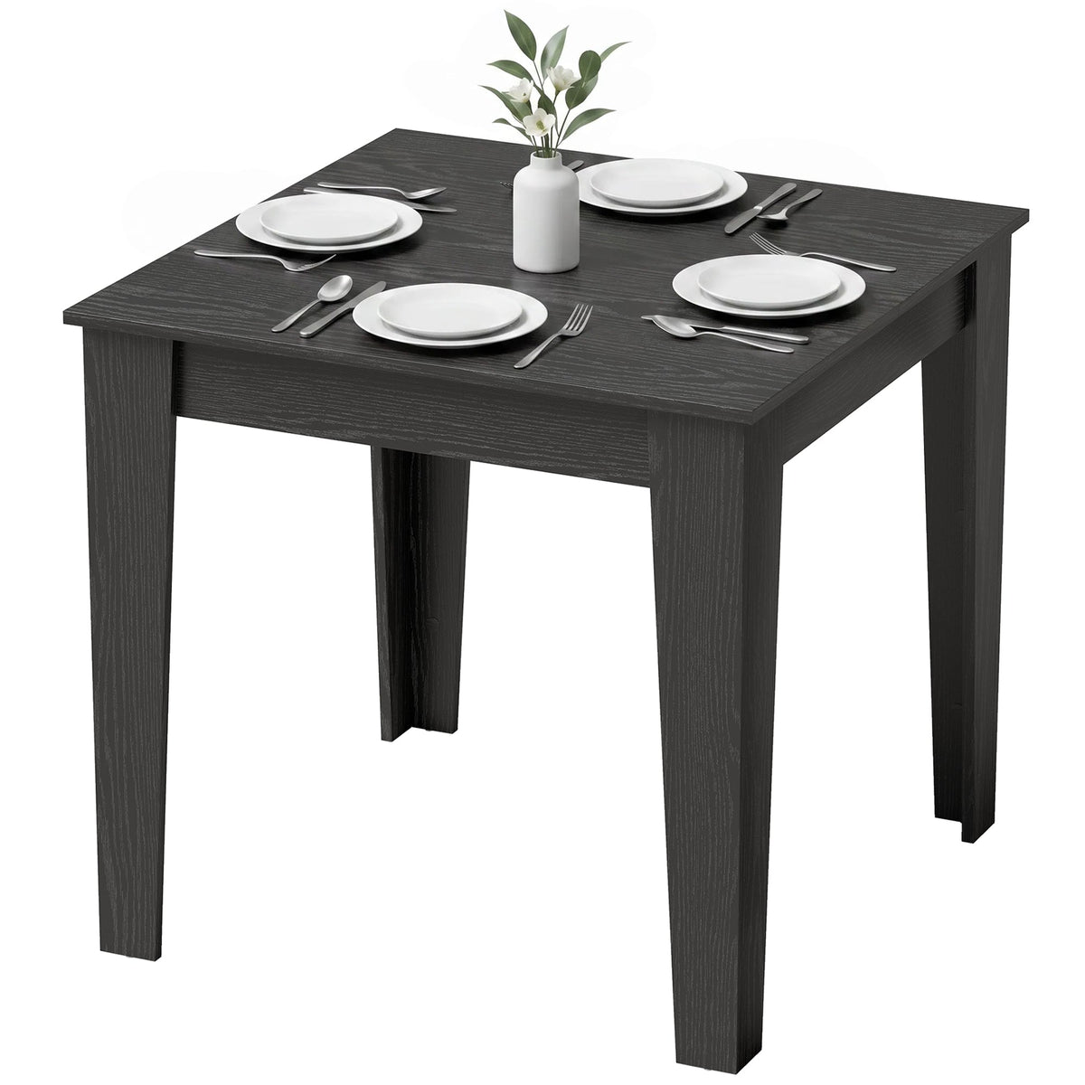 Dining Table for 4, 80L x 80W x 75Hcm, Modern Square Kitchen Table with Wood Effect Tabletop, for Dining Room, Kitchen, Living Room, Black Wood Effect
