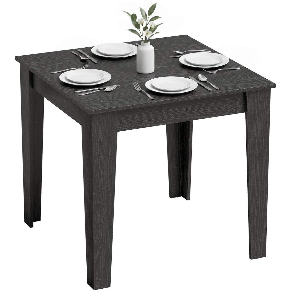 Dining Table for 4, 80L x 80W x 75Hcm, Modern Square Kitchen Table with Wood Effect Tabletop, for Dining Room, Kitchen, Living Room, Black Wood Effect