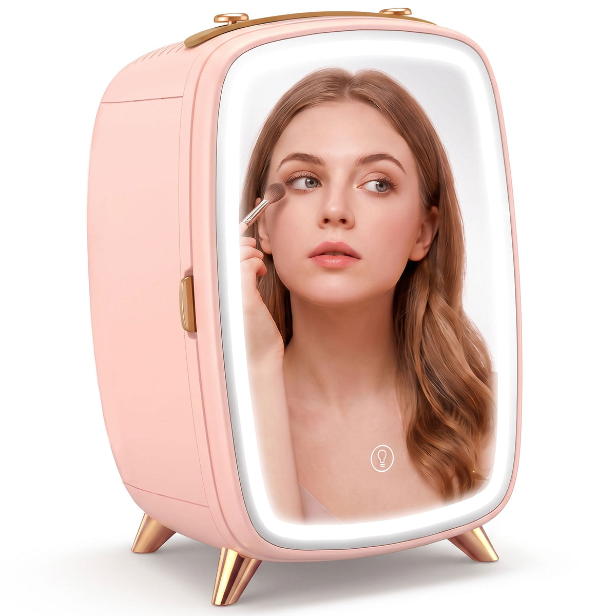 6L Mini Cosmetic Fridge with LED Mirror, Cooling Function, Skincare Refrigerator for Bedroom, Skincare, Office, Pink