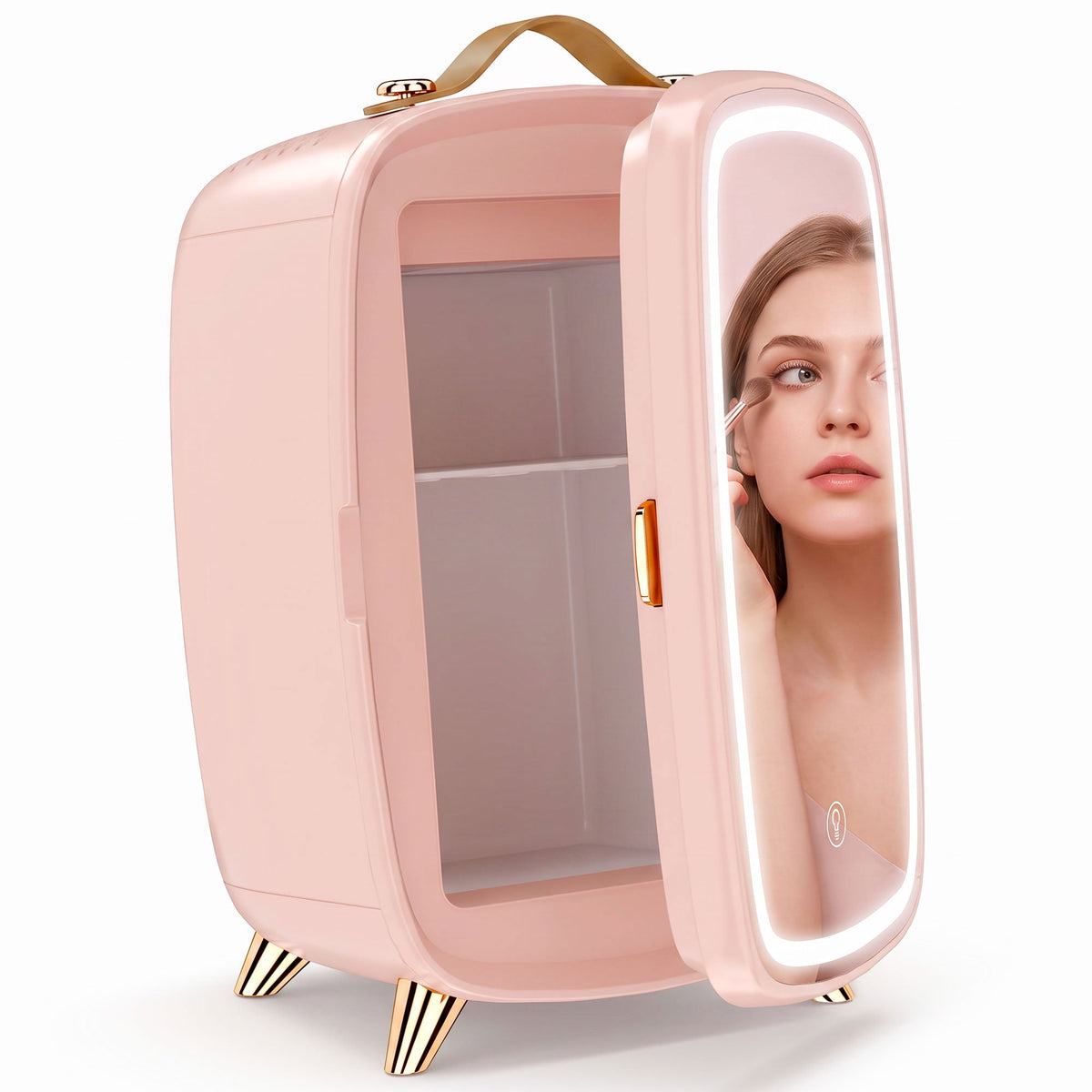 6L Mini Cosmetic Fridge with LED Mirror, Cooling Function, Skincare Refrigerator for Bedroom, Skincare, Office, Pink