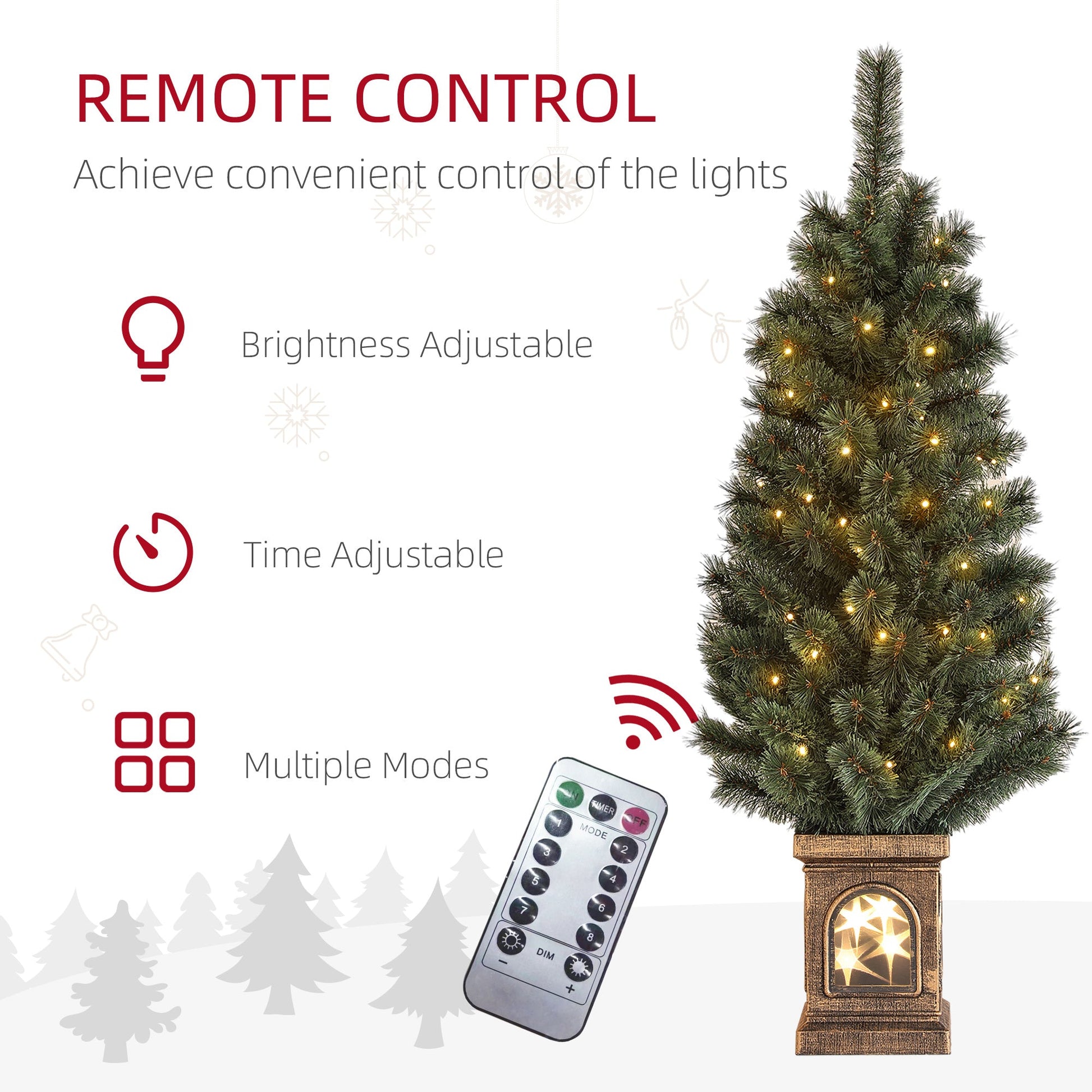 HOMCOM 4ft Artificial Christmas Tree with 80 Warm White LED Lights, 8 Modes and Remote, Realistic Xmas Tree with Square Stand for Party Decoration, Green