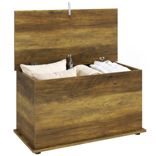 Storage Chest, Large 102L Blanket Box, Shoe Bench with Safety Hinged Lid, Storage Trunk, Bed End Bench for Bedroom, Hallway, Living room, Playroom, 80 x 40 x 45cm, Brown