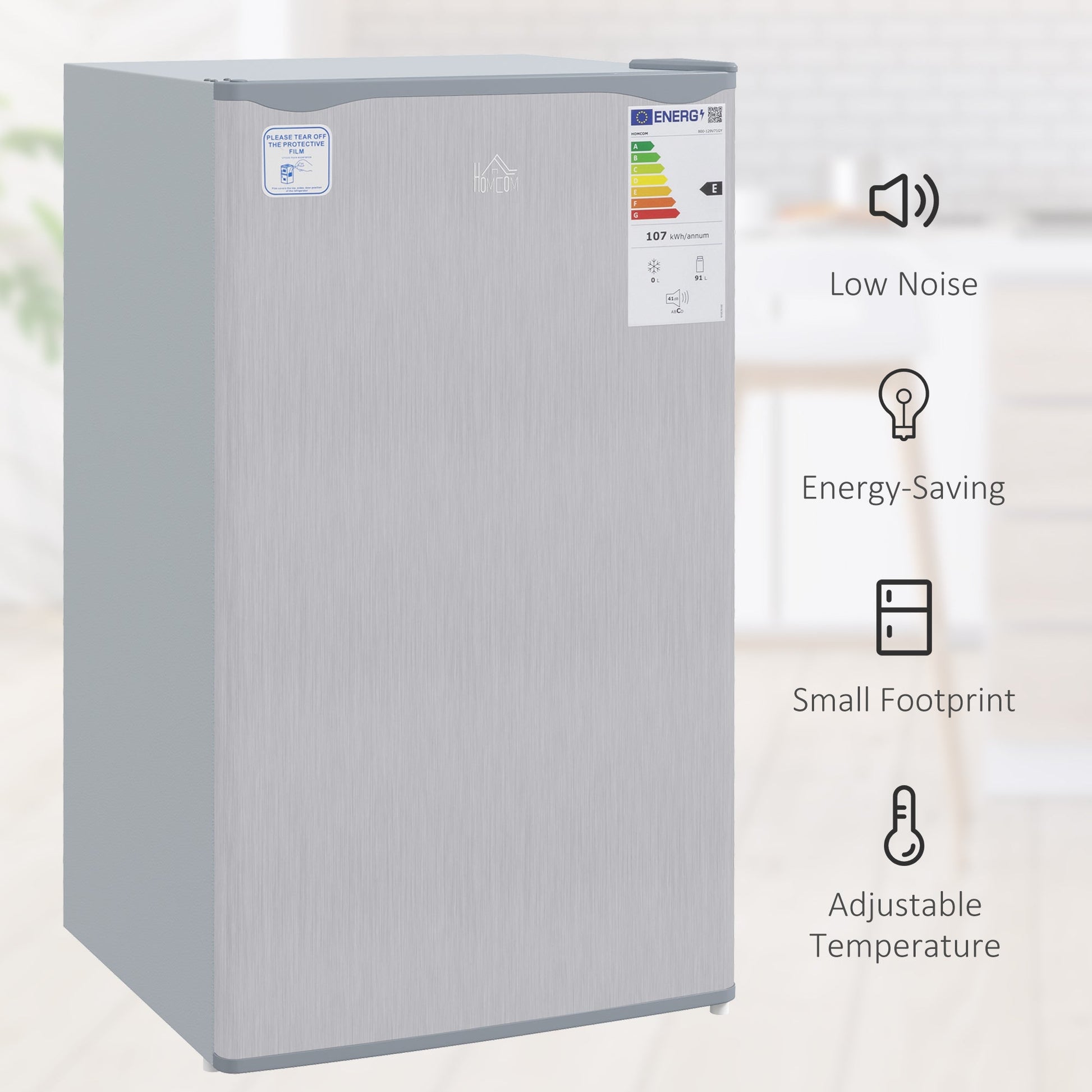 HOMCOM 91 Litre Freestanding Under Counter Fridge Freezer with Chiller Box, Reversible Door, Adjustable Thermostat, 47.5cm Wide, Grey
