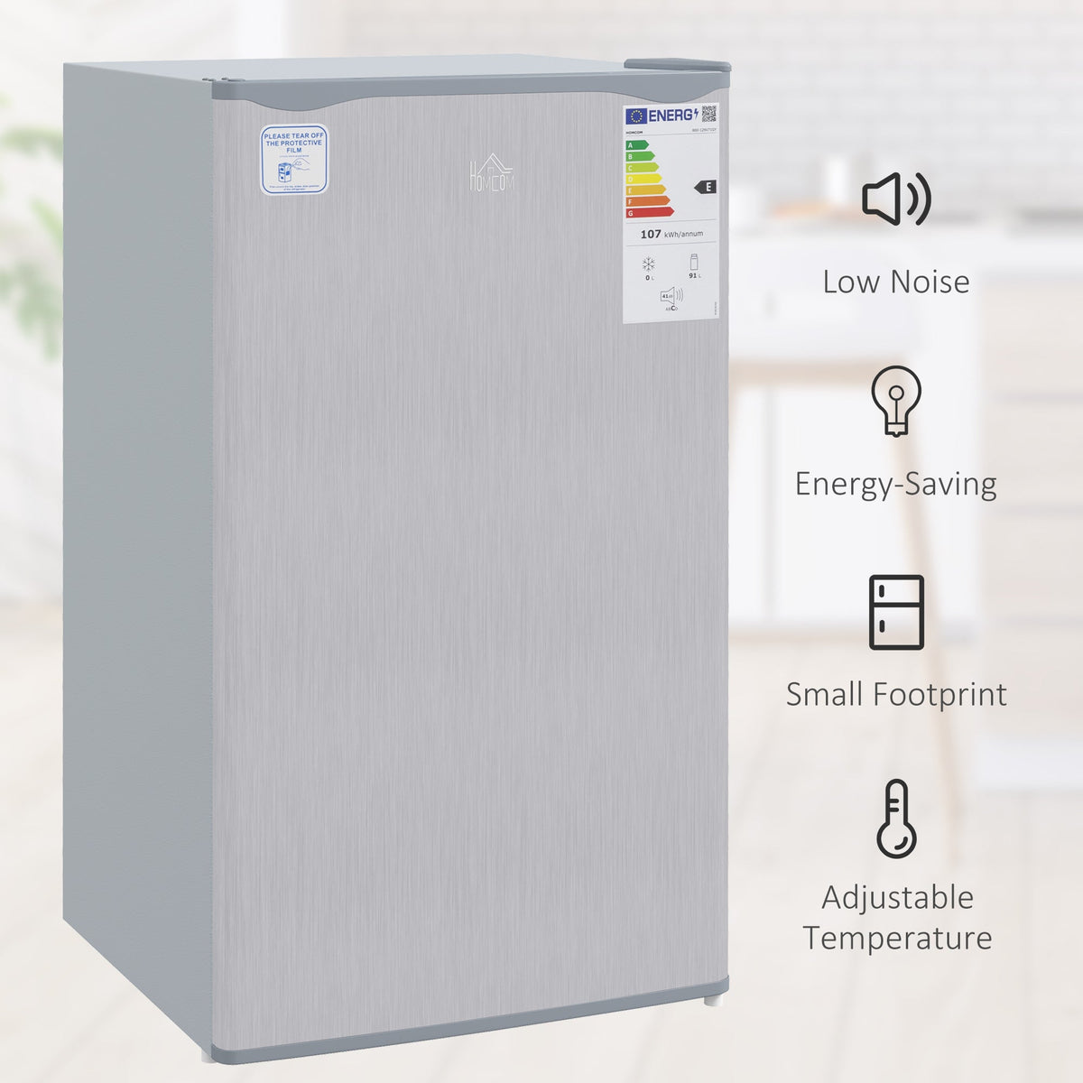 HOMCOM 91 Litre Freestanding Under Counter Fridge Freezer with Chiller Box, Reversible Door, Adjustable Thermostat, 47.5cm Wide, Grey