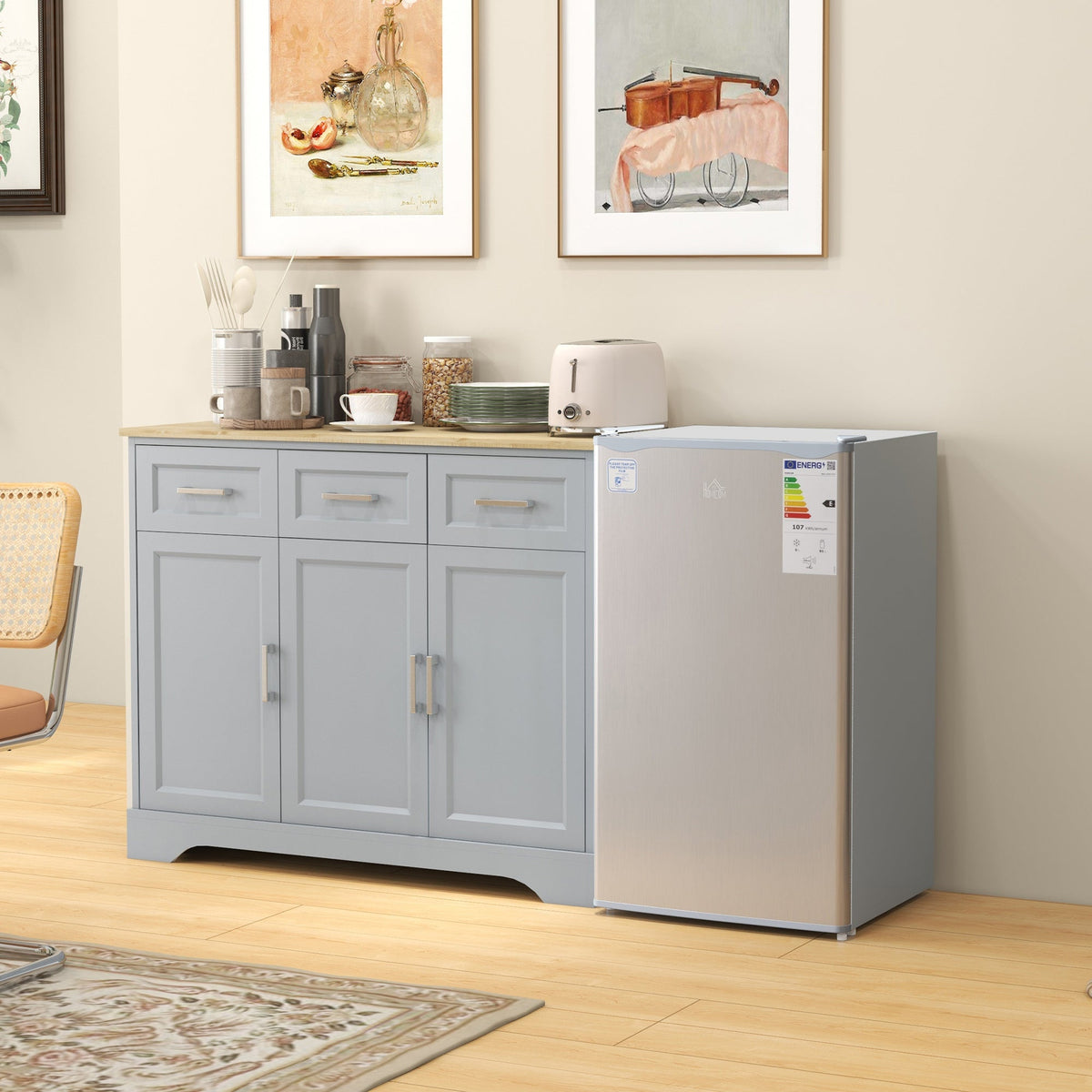 HOMCOM 91 Litre Freestanding Under Counter Fridge Freezer with Chiller Box, Reversible Door, Adjustable Thermostat, 47.5cm Wide, Grey